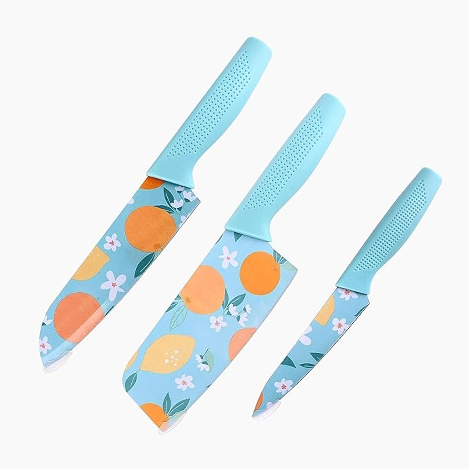     			Stylish 3-Piece Non-Stick Kitchen Knife Set with Floral & Fruit Print Blades – Colorful Stainless Steel Chef, Utility & Chopping Knives – Ergonomic Anti-Slip Aqua Handles – Durable & Easy to Clean – Ideal for Home Cooking & Gifting