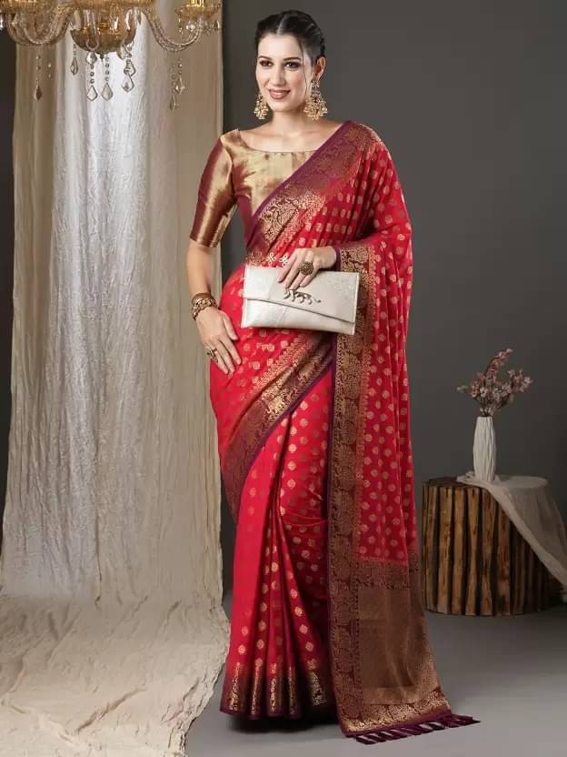 Suali Silk Woven Regular Saree With Unstitched Blouse Piece ( Rani ) Suali Silk Woven Regular Saree With Unstitched Blouse Piece ( Rani )