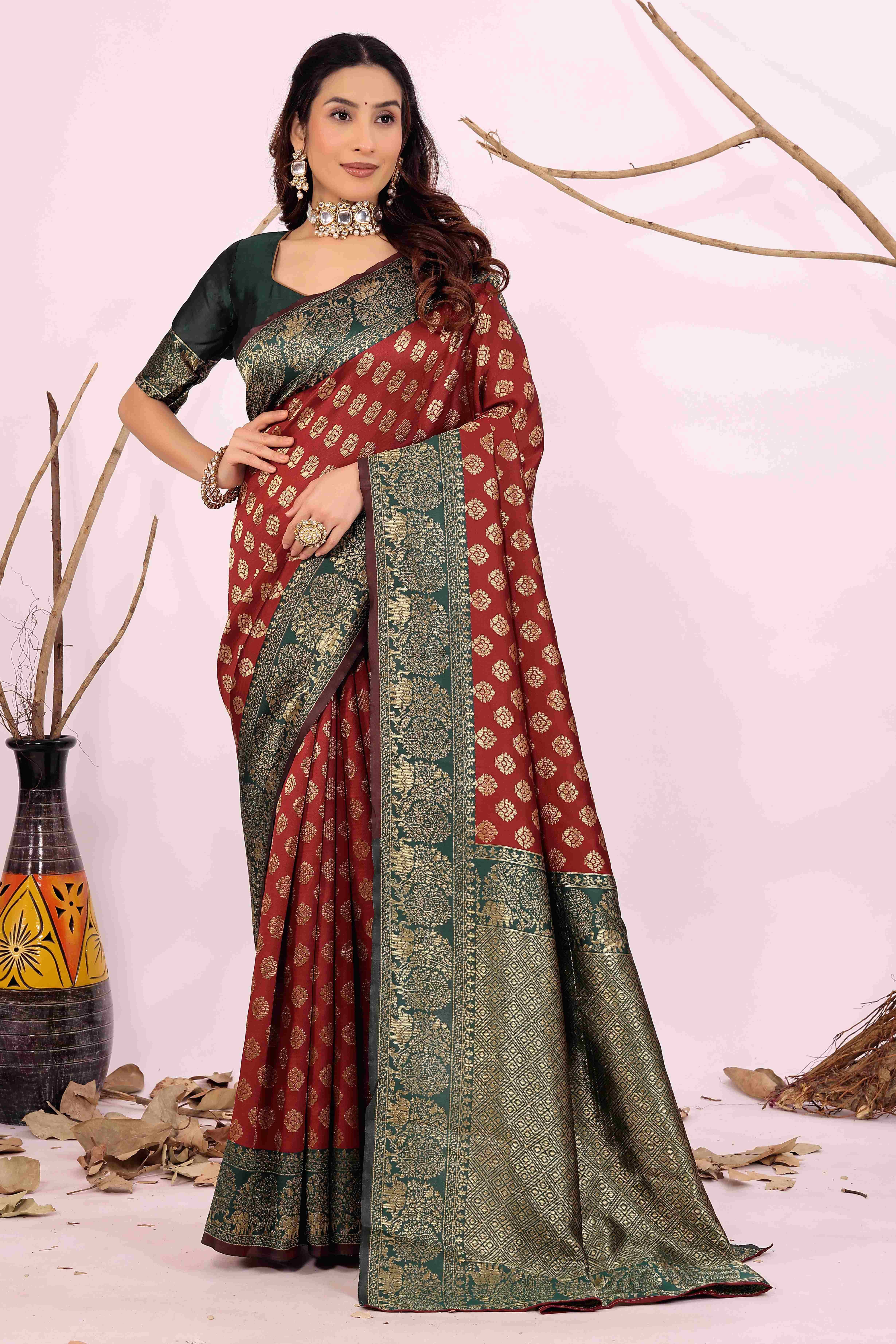     			Suntex Art Silk Solid Regular Saree With Unstitched Blouse Piece ( Maroon )