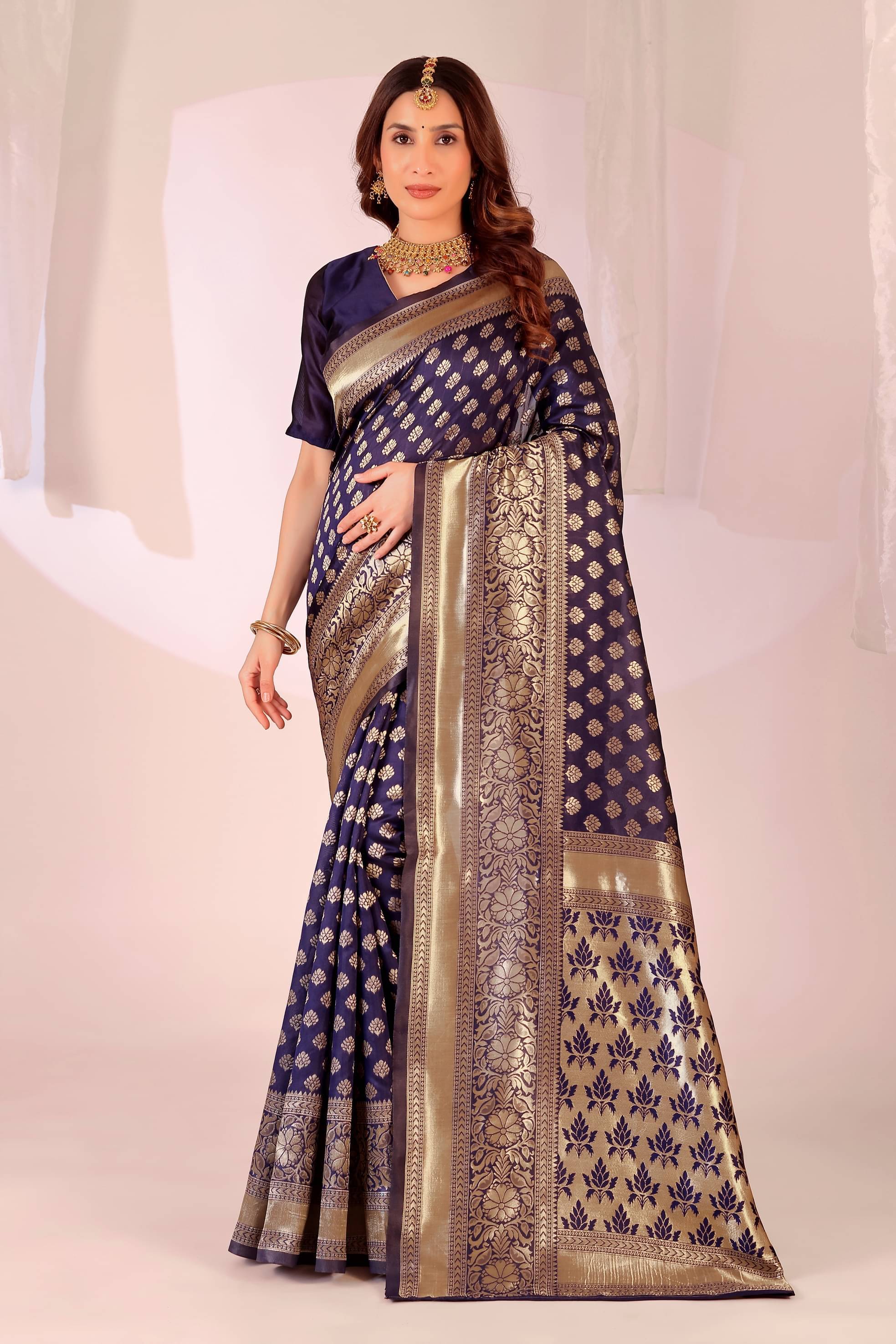     			Suntex Art Silk Woven Regular Saree With Unstitched Blouse Piece ( Navy Blue )