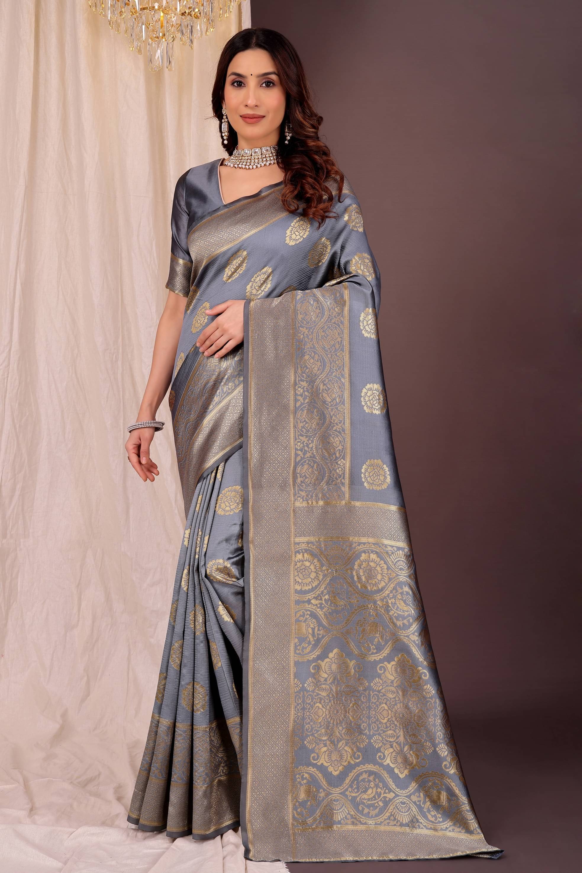 Suntex Art Silk Woven Regular Saree With Unstitched Blouse Piece ( Grey ) Suntex Art Silk Woven Regular Saree With Unstitched Blouse Piece ( Grey )