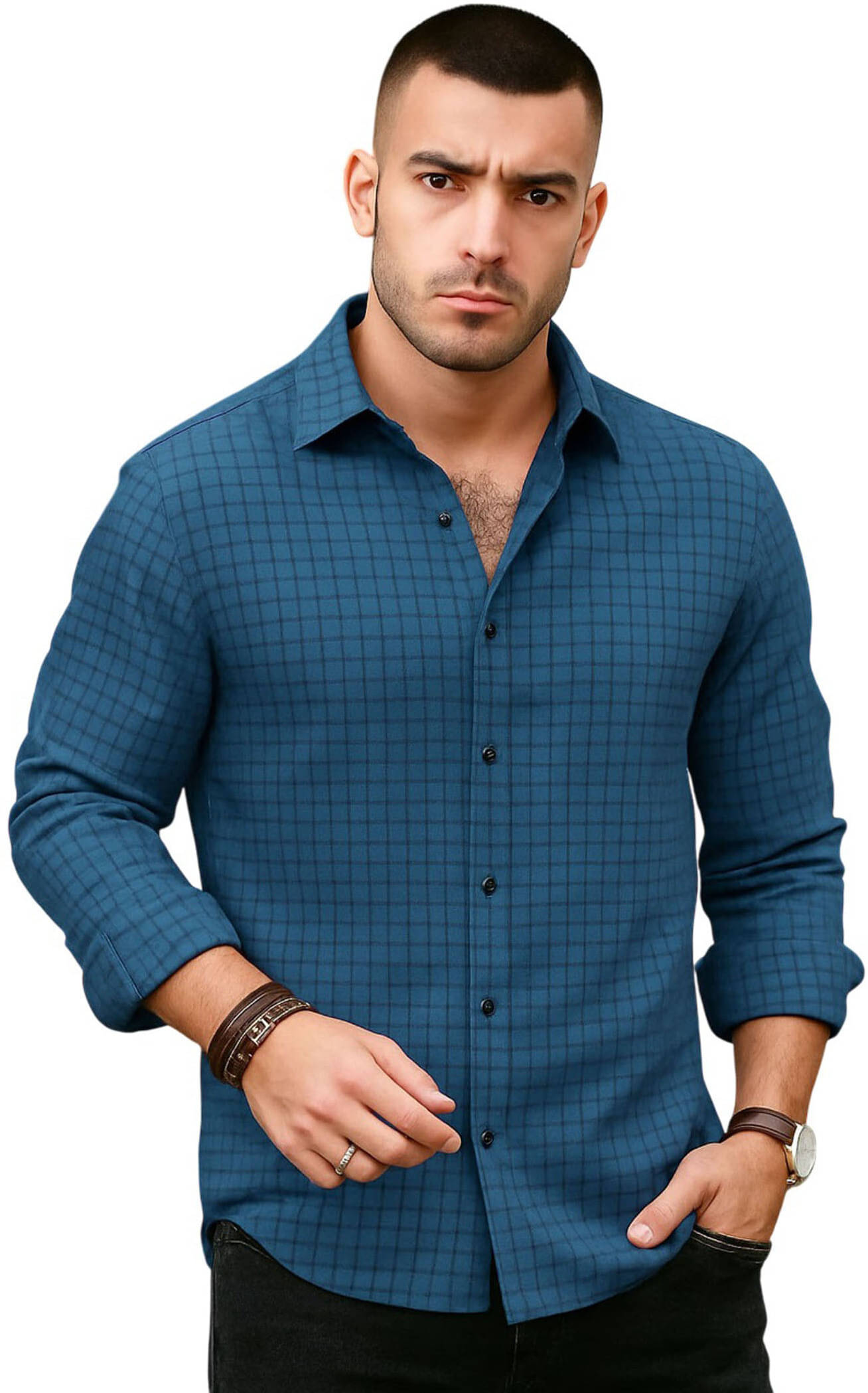     			UPQUEDS Cotton Blend Regular Fit Checks Full Sleeves Men's Casual Shirt - Navy Blue ( Pack of 1 )