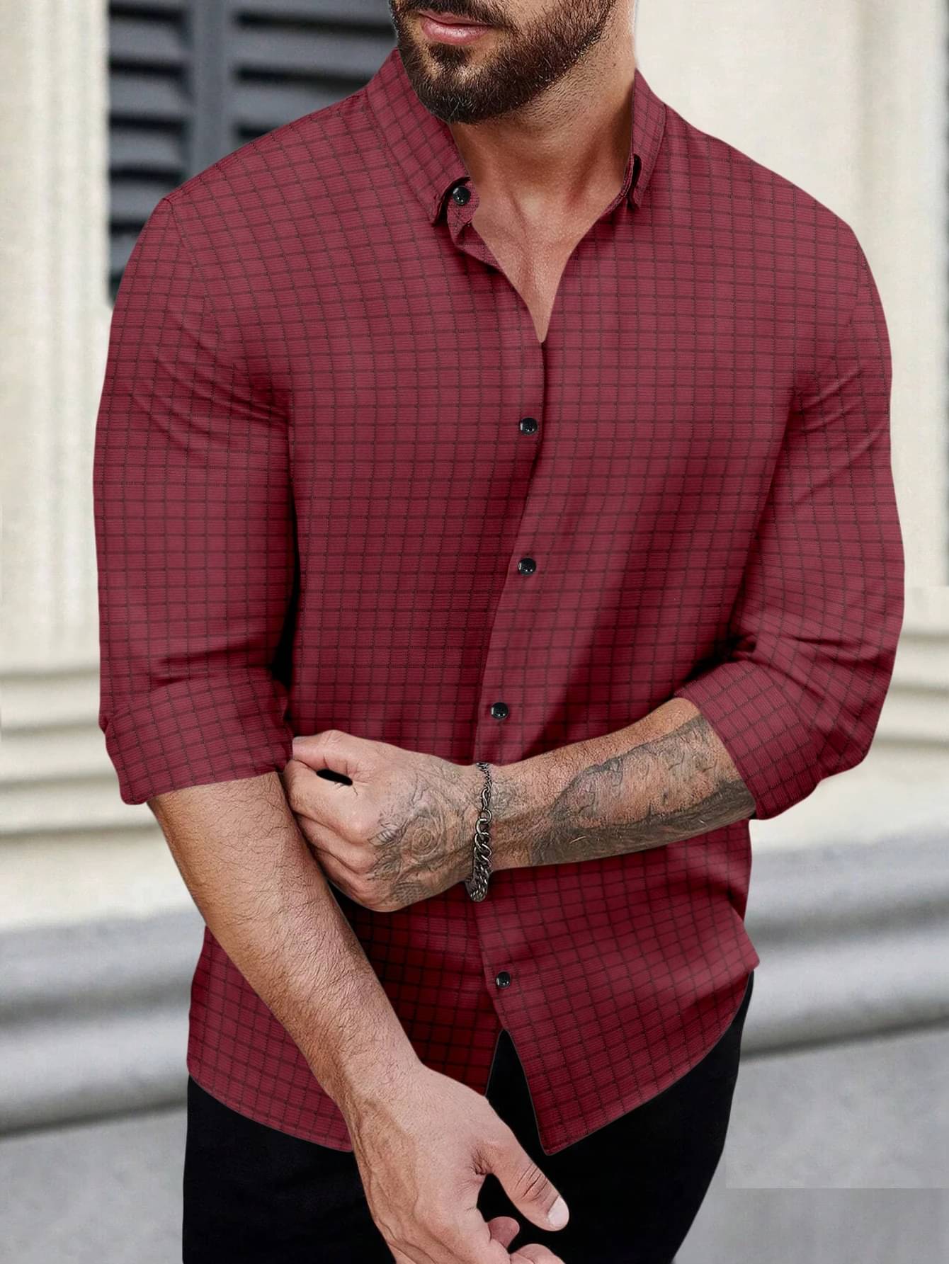     			UPQUEDS Poly Cotton Regular Fit Self Design Full Sleeves Men's Casual Shirt - Maroon ( Pack of 1 )