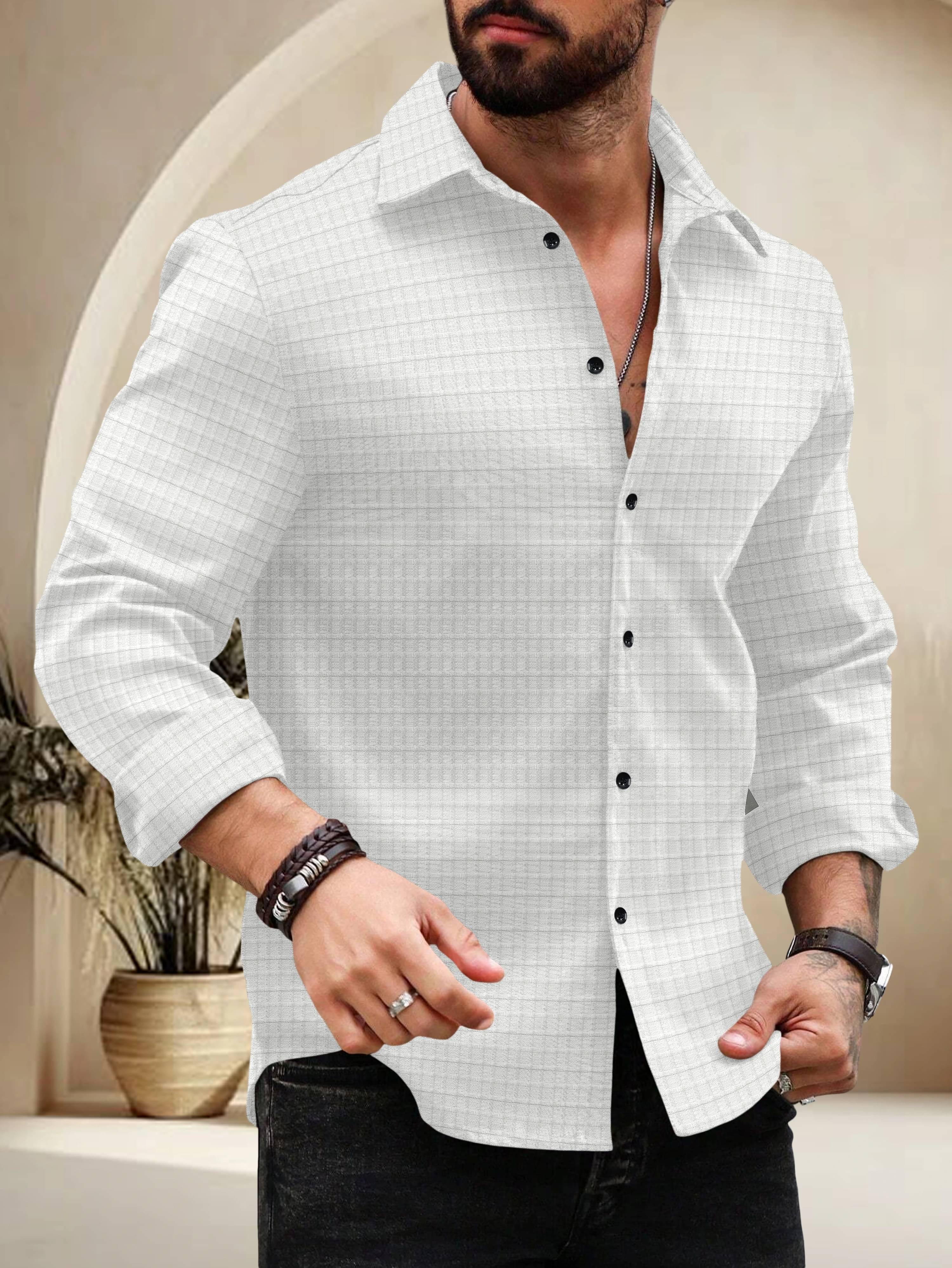     			UPQUEDS Poly Cotton Regular Fit Self Design Full Sleeves Men's Casual Shirt - White ( Pack of 1 )