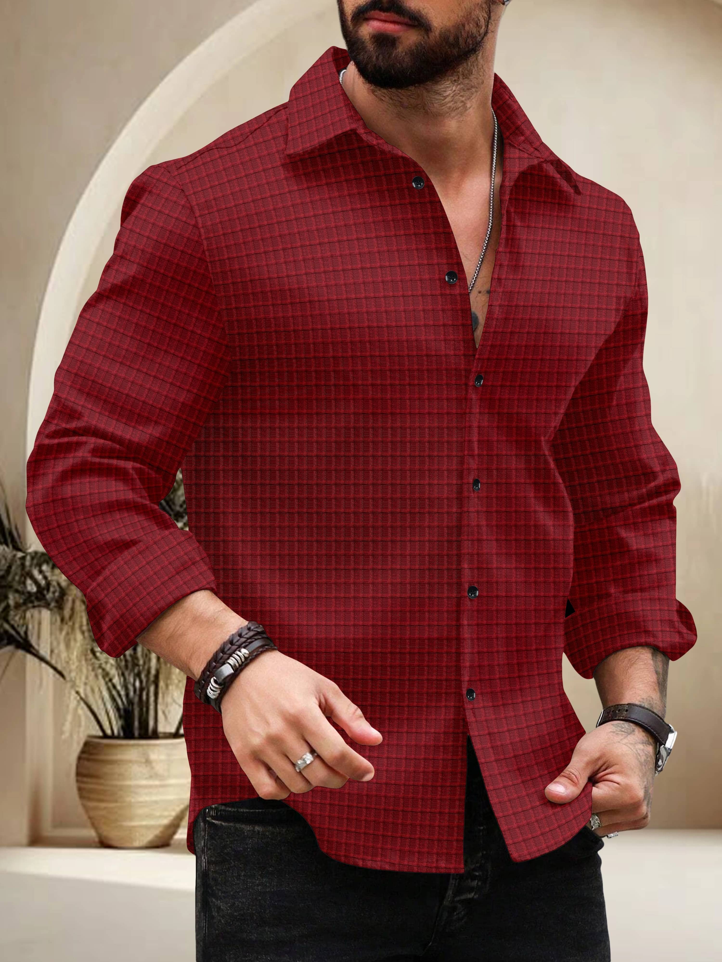     			UPQUEDS Poly Cotton Regular Fit Self Design Full Sleeves Men's Casual Shirt - Maroon ( Pack of 1 )