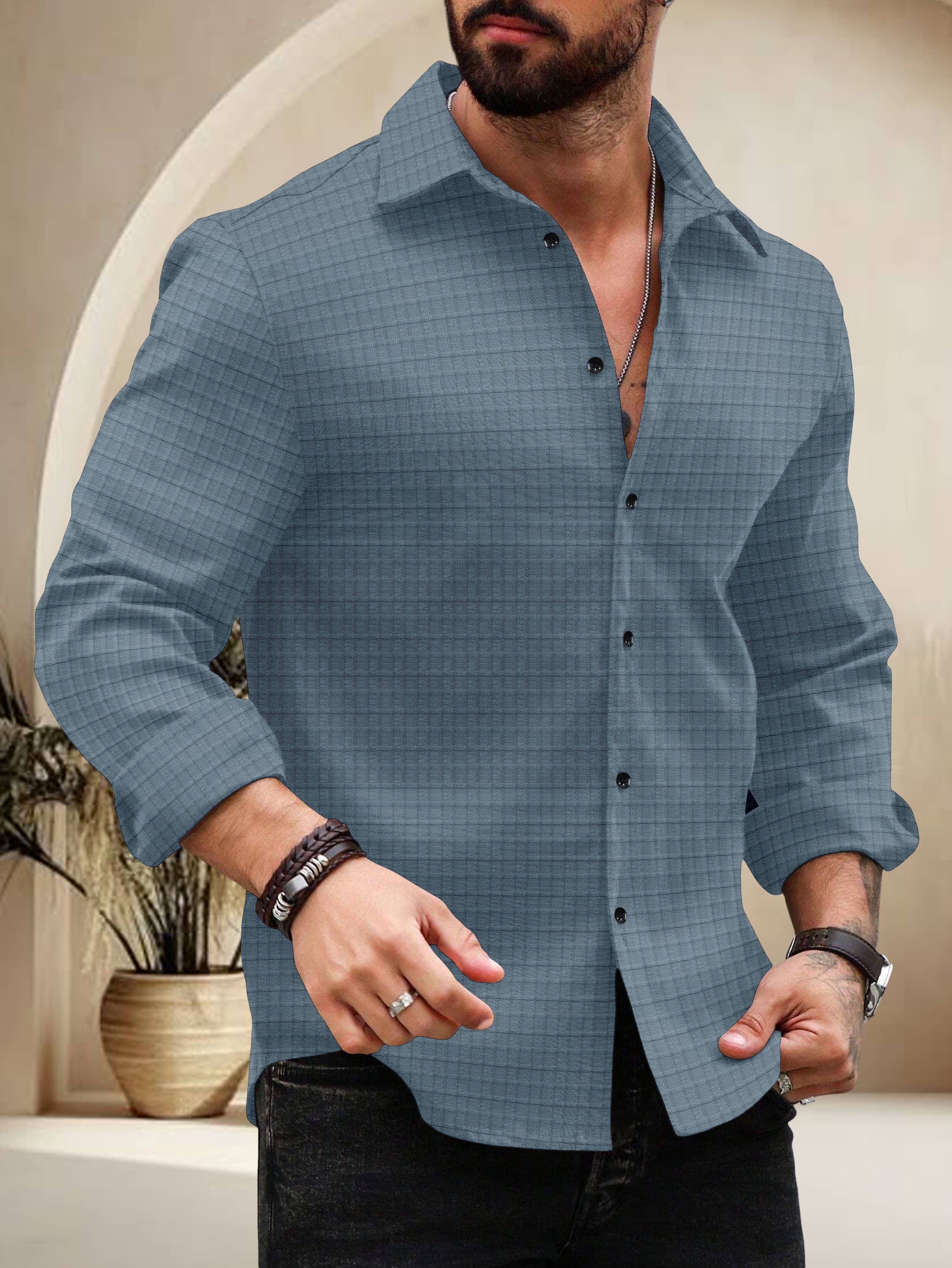 UPQUEDS Poly Cotton Regular Fit Self Design Full Sleeves Men's Casual Shirt - Grey ( Pack of 1 ) UPQUEDS Poly Cotton Regular Fit Self Design Full Sleeves Men's Casual Shirt - Grey ( Pack of 1 )