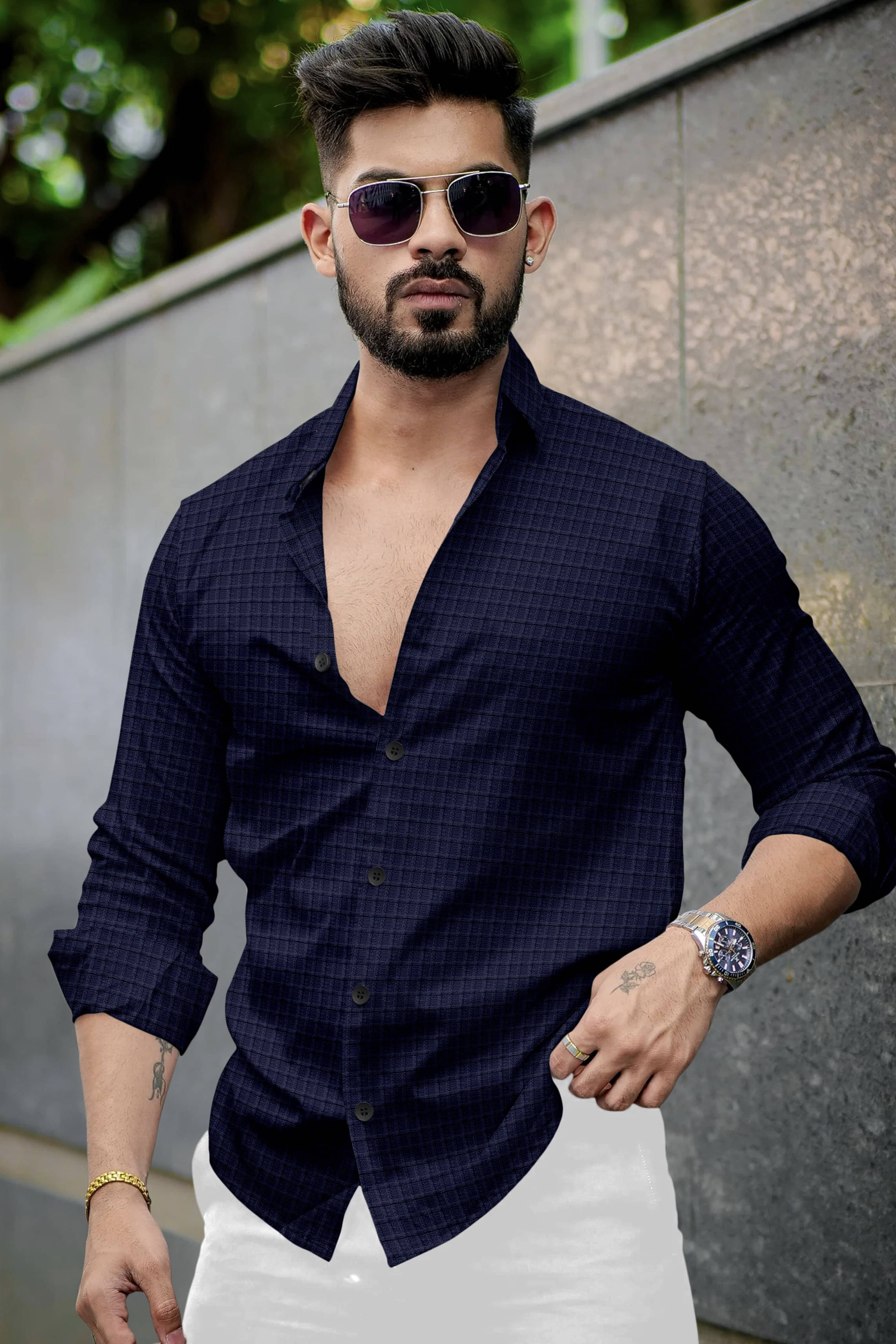 UPQUEDS Poly Cotton Regular Fit Self Design Full Sleeves Men's Casual Shirt - Navy Blue ( Pack of 1 ) UPQUEDS Poly Cotton Regular Fit Self Design Full Sleeves Men's Casual Shirt - Navy Blue ( Pack of 1 )