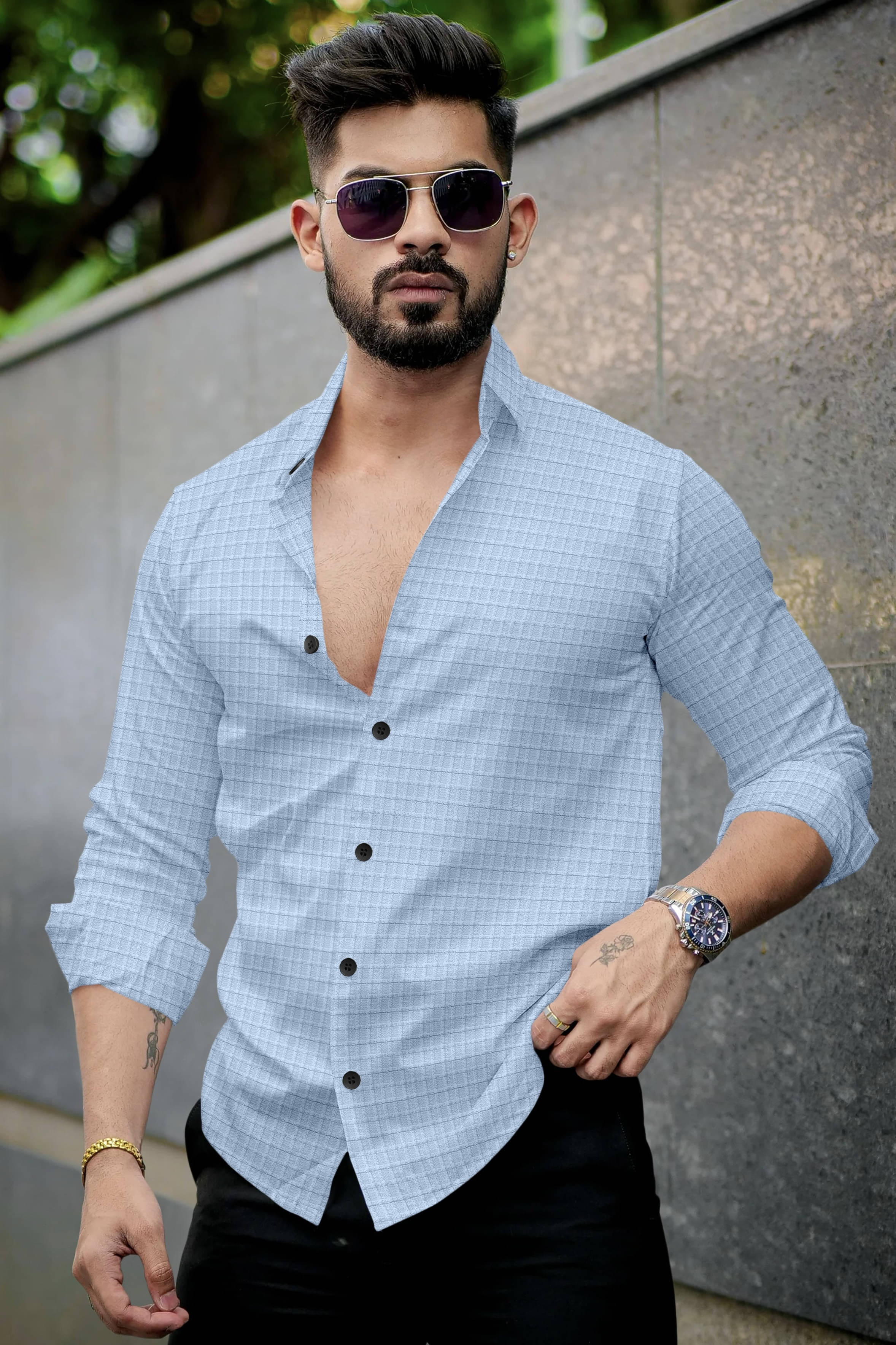 UPQUEDS Poly Cotton Regular Fit Self Design Full Sleeves Men's Casual Shirt - Light Blue ( Pack of 1 ) UPQUEDS Poly Cotton Regular Fit Self Design Full Sleeves Men's Casual Shirt - Light Blue ( Pack of 1 )