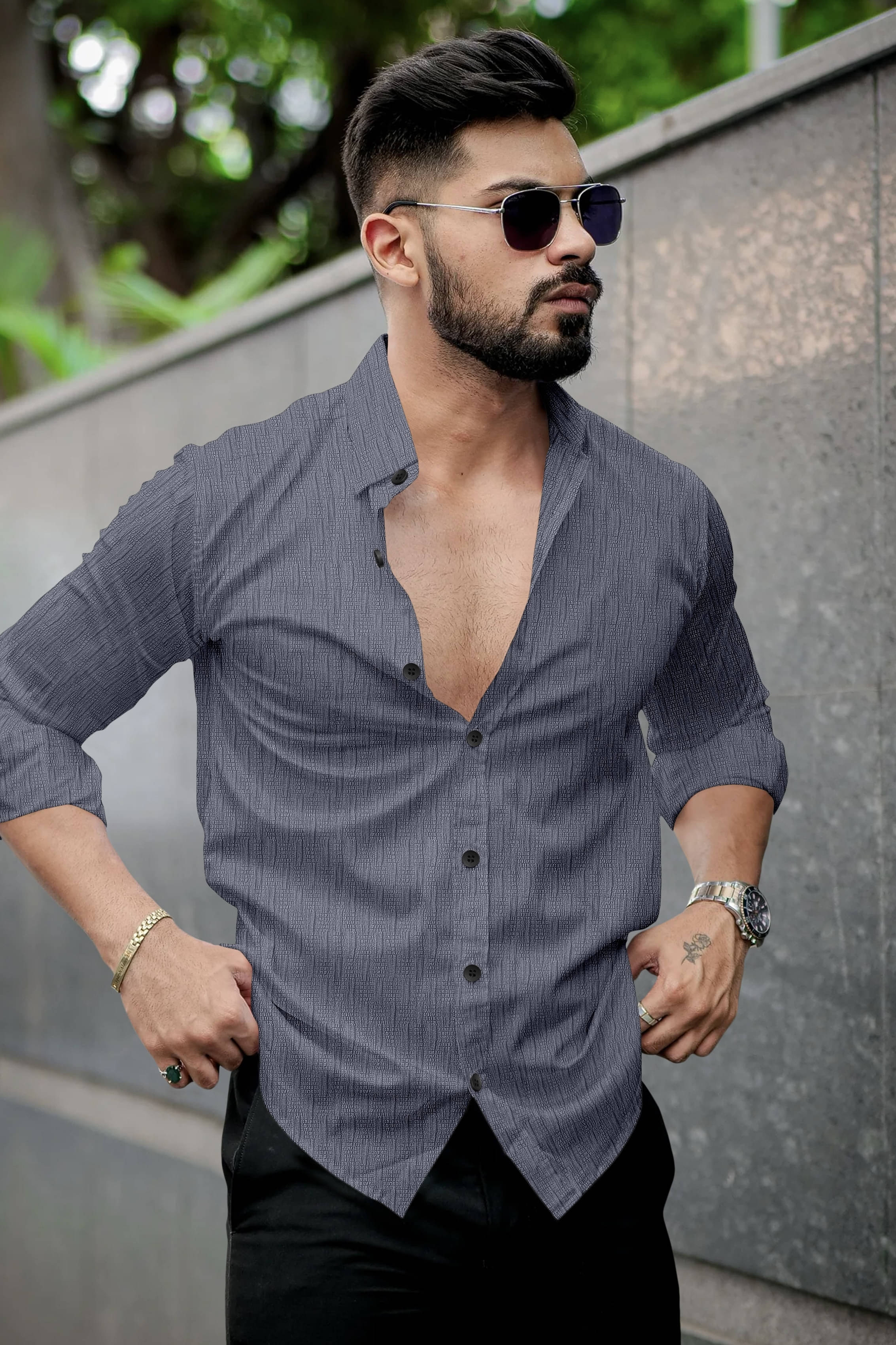     			UPQUEDS Poly Cotton Regular Fit Self Design Full Sleeves Men's Casual Shirt - Grey ( Pack of 1 )