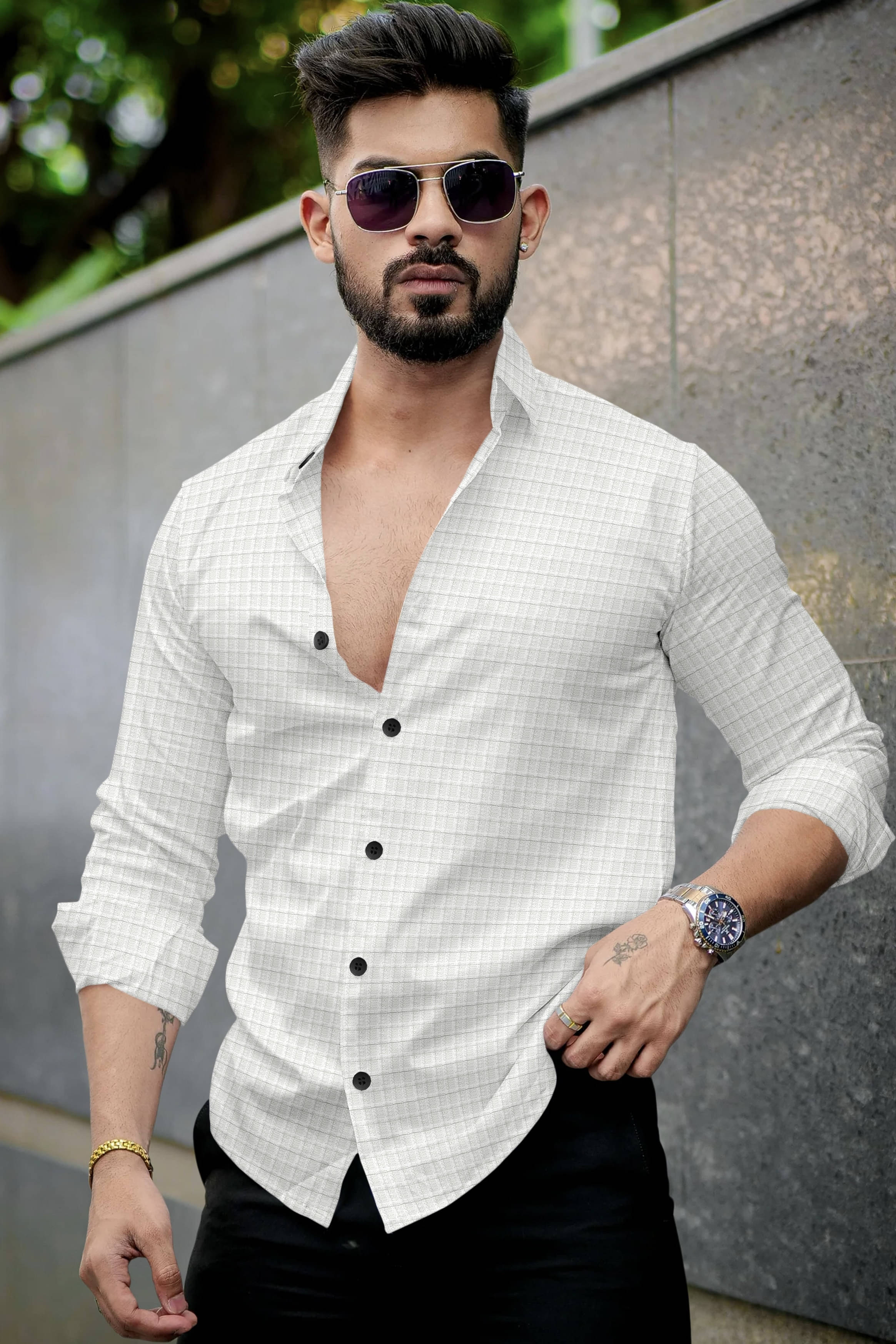     			UPQUEDS Poly Cotton Regular Fit Self Design Full Sleeves Men's Casual Shirt - White ( Pack of 1 )