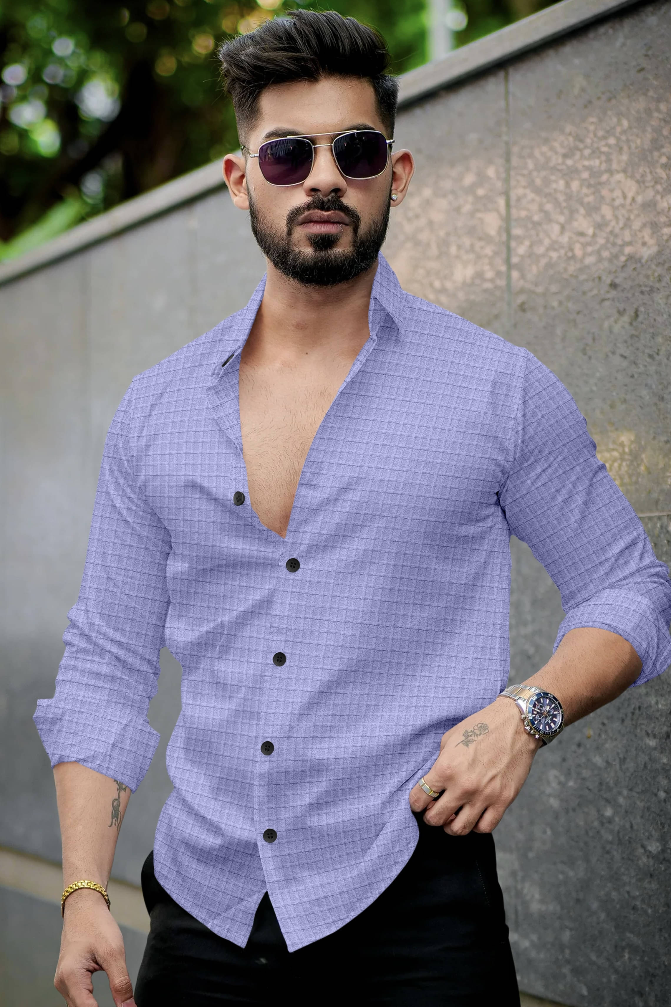     			UPQUEDS Poly Cotton Regular Fit Self Design Full Sleeves Men's Casual Shirt - Purple ( Pack of 1 )