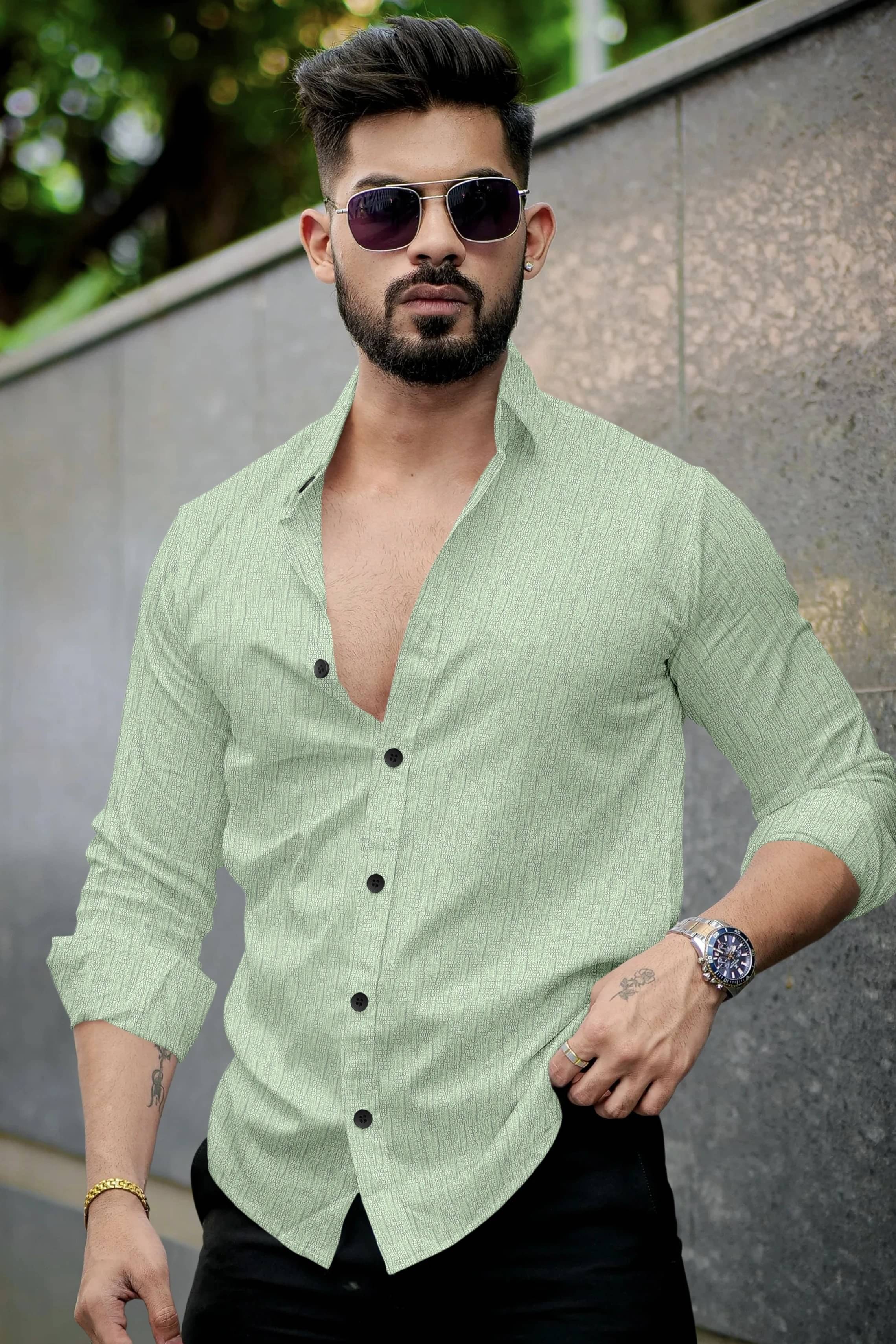UPQUEDS Poly Cotton Regular Fit Self Design Full Sleeves Men's Casual Shirt - Light Green ( Pack of 1 ) UPQUEDS Poly Cotton Regular Fit Self Design Full Sleeves Men's Casual Shirt - Light Green ( Pack of 1 )