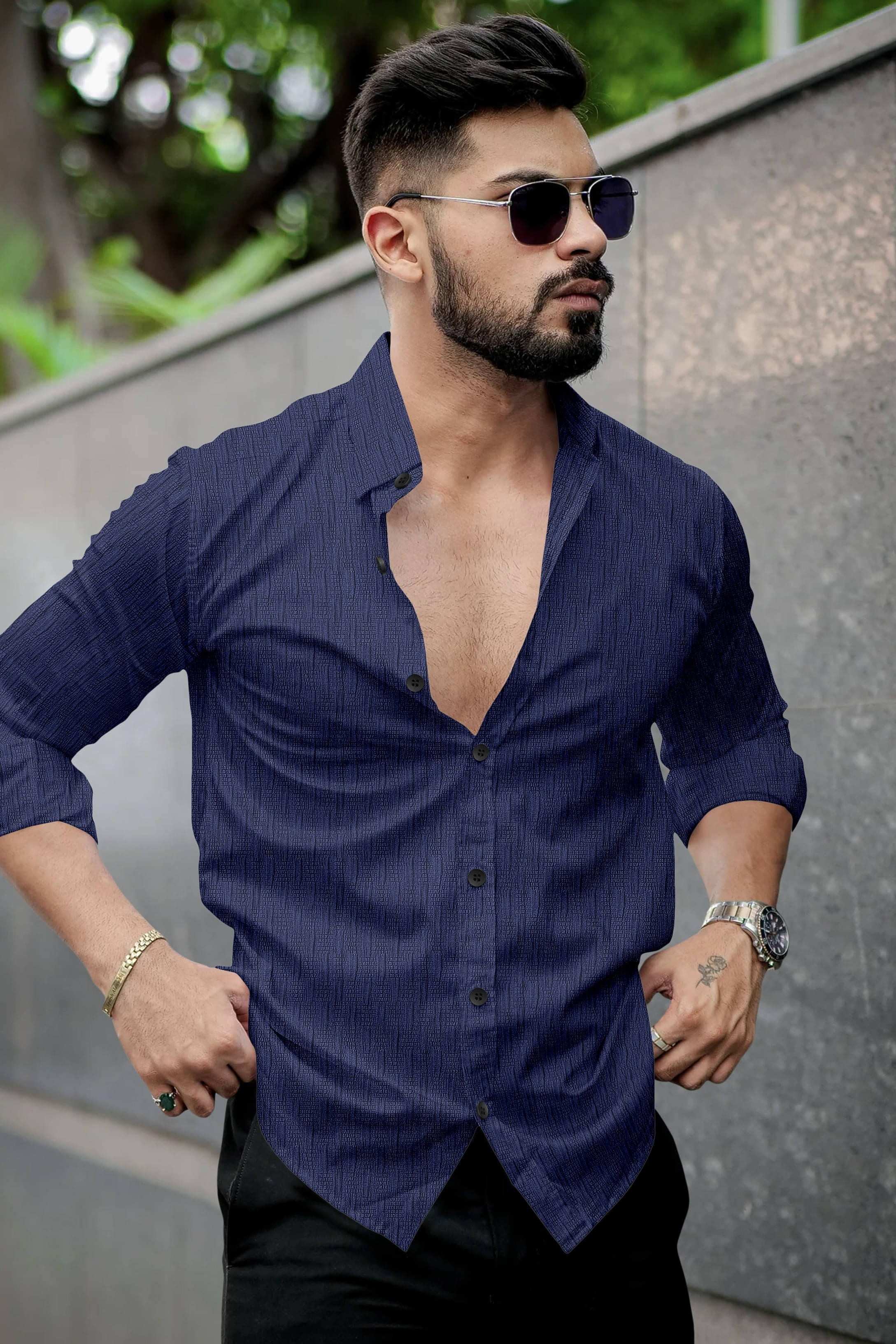 UPQUEDS Poly Cotton Regular Fit Self Design Full Sleeves Men's Casual Shirt - Navy Blue ( Pack of 1 ) UPQUEDS Poly Cotton Regular Fit Self Design Full Sleeves Men's Casual Shirt - Navy Blue ( Pack of 1 )