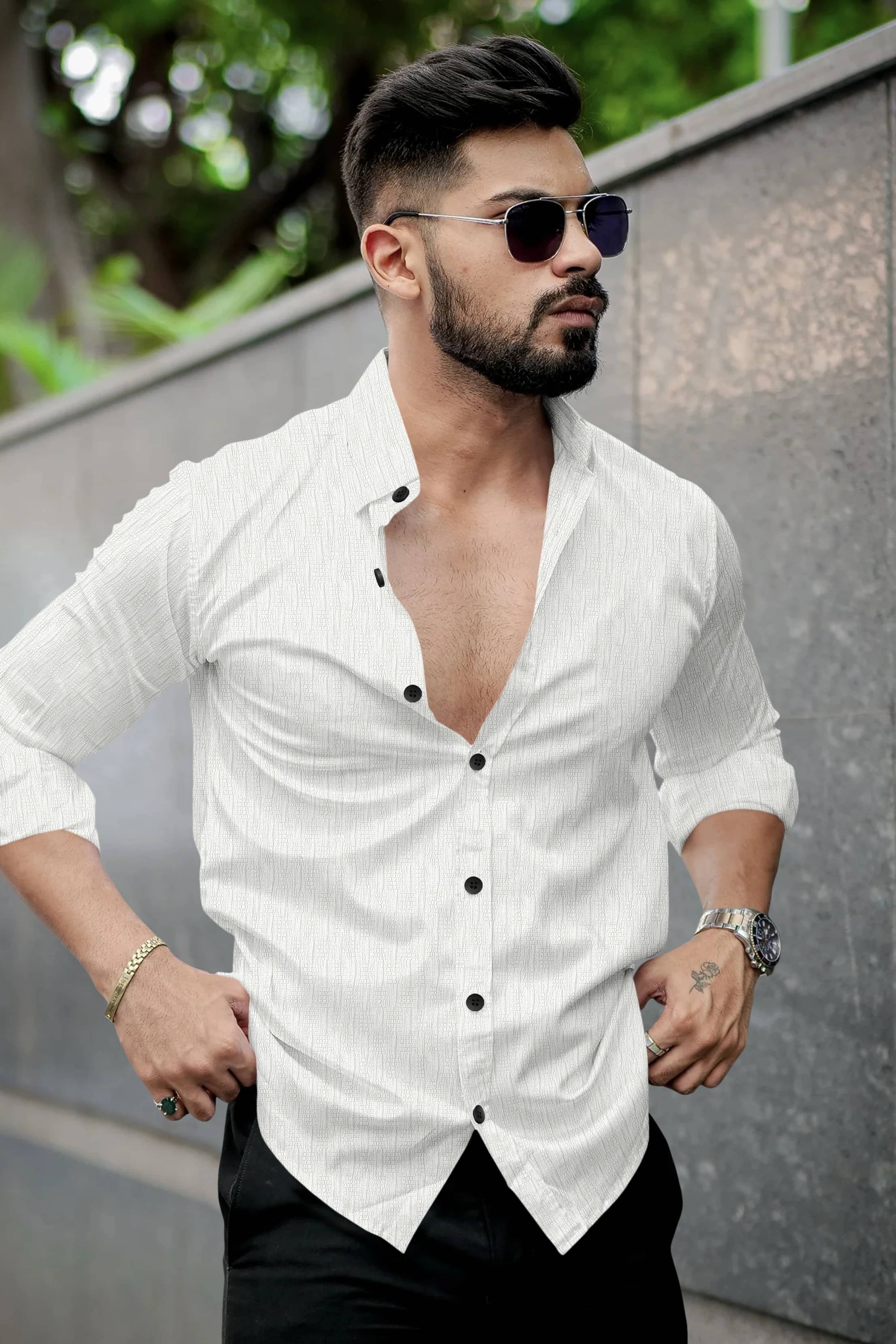    			UPQUEDS Poly Cotton Regular Fit Self Design Full Sleeves Men's Casual Shirt - White ( Pack of 1 )