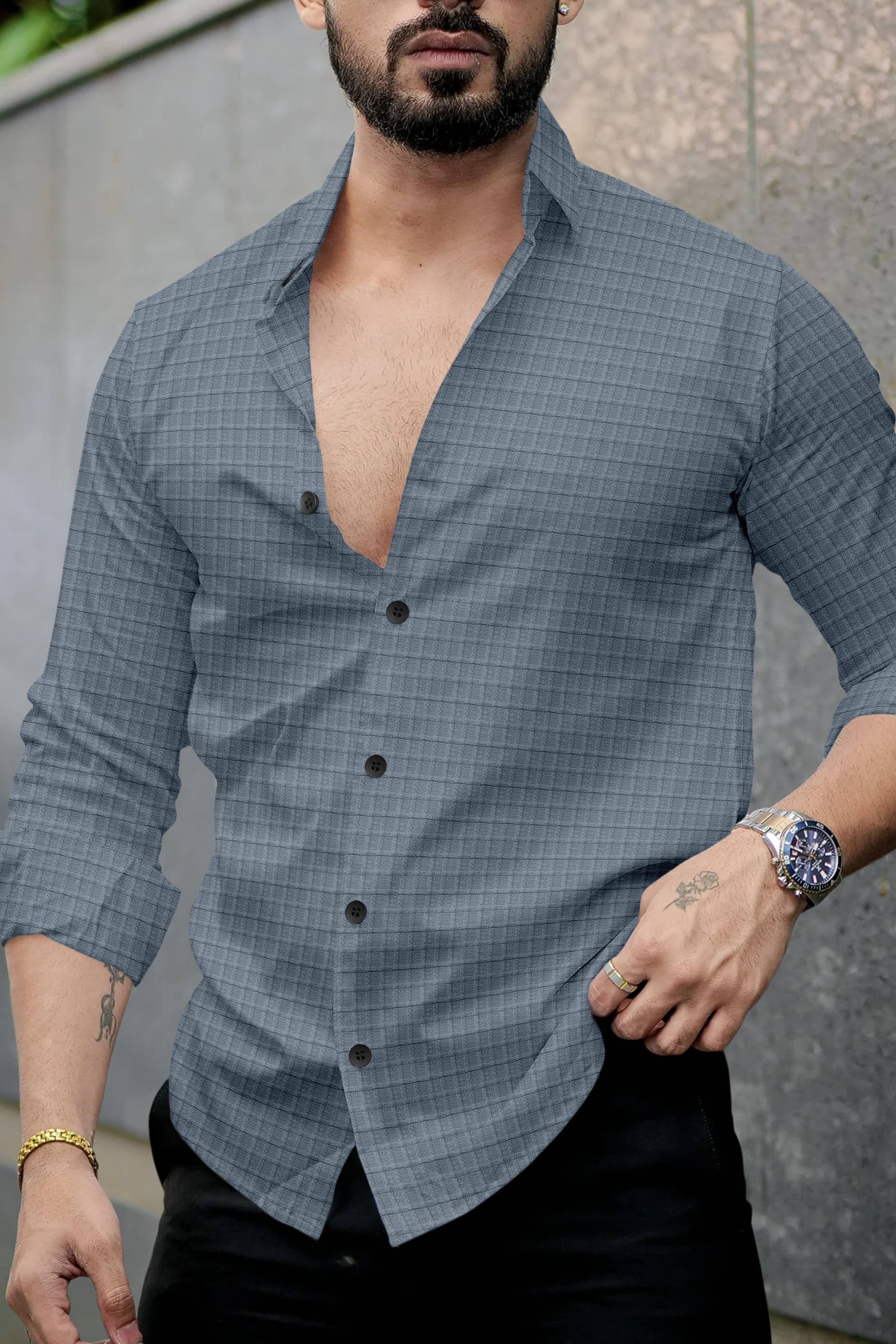 UPQUEDS Poly Cotton Regular Fit Self Design Full Sleeves Men's Casual Shirt - Grey ( Pack of 1 ) UPQUEDS Poly Cotton Regular Fit Self Design Full Sleeves Men's Casual Shirt - Grey ( Pack of 1 )