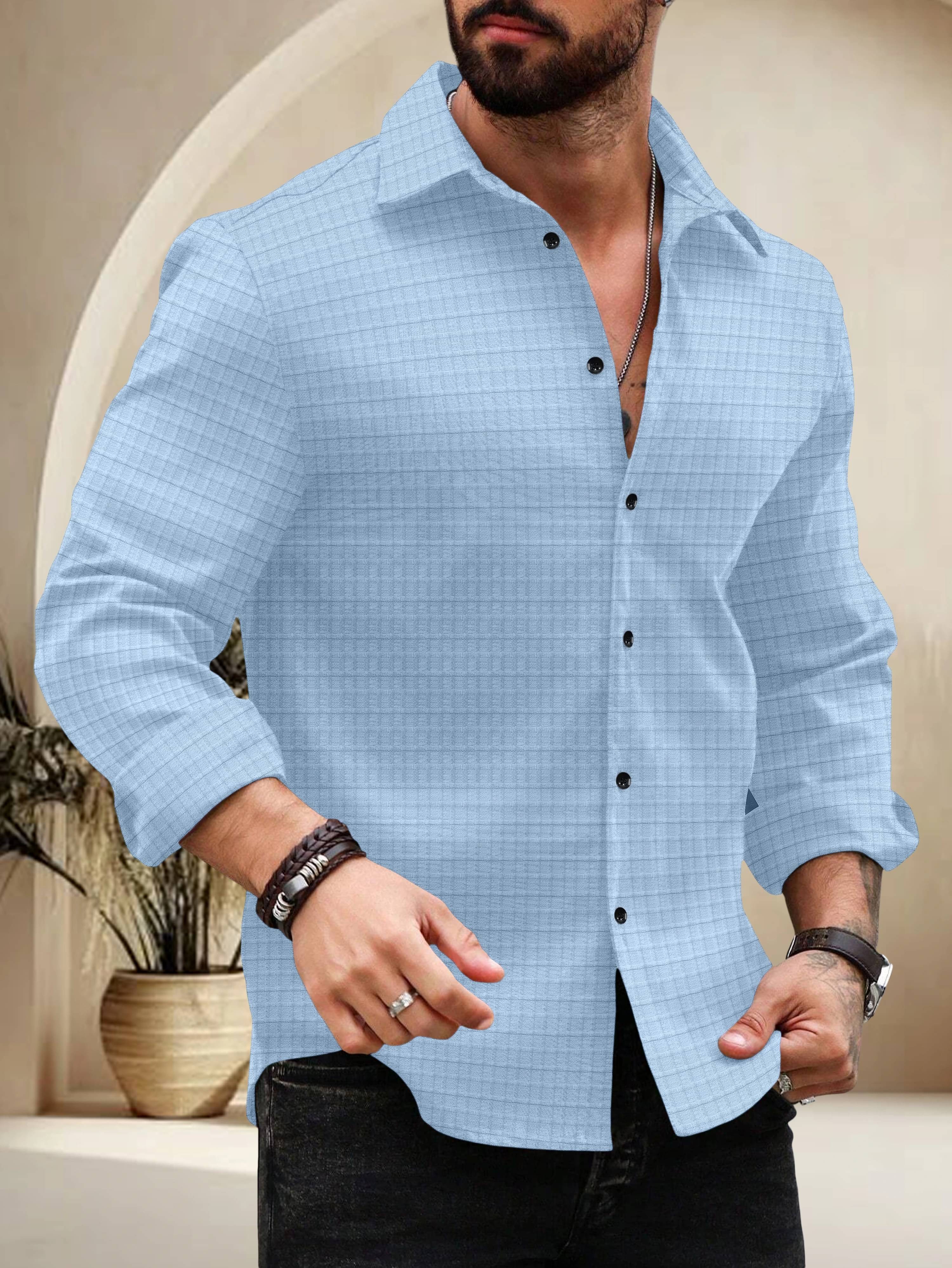     			UPQUEDS Poly Cotton Regular Fit Self Design Full Sleeves Men's Casual Shirt - Light Blue ( Pack of 1 )