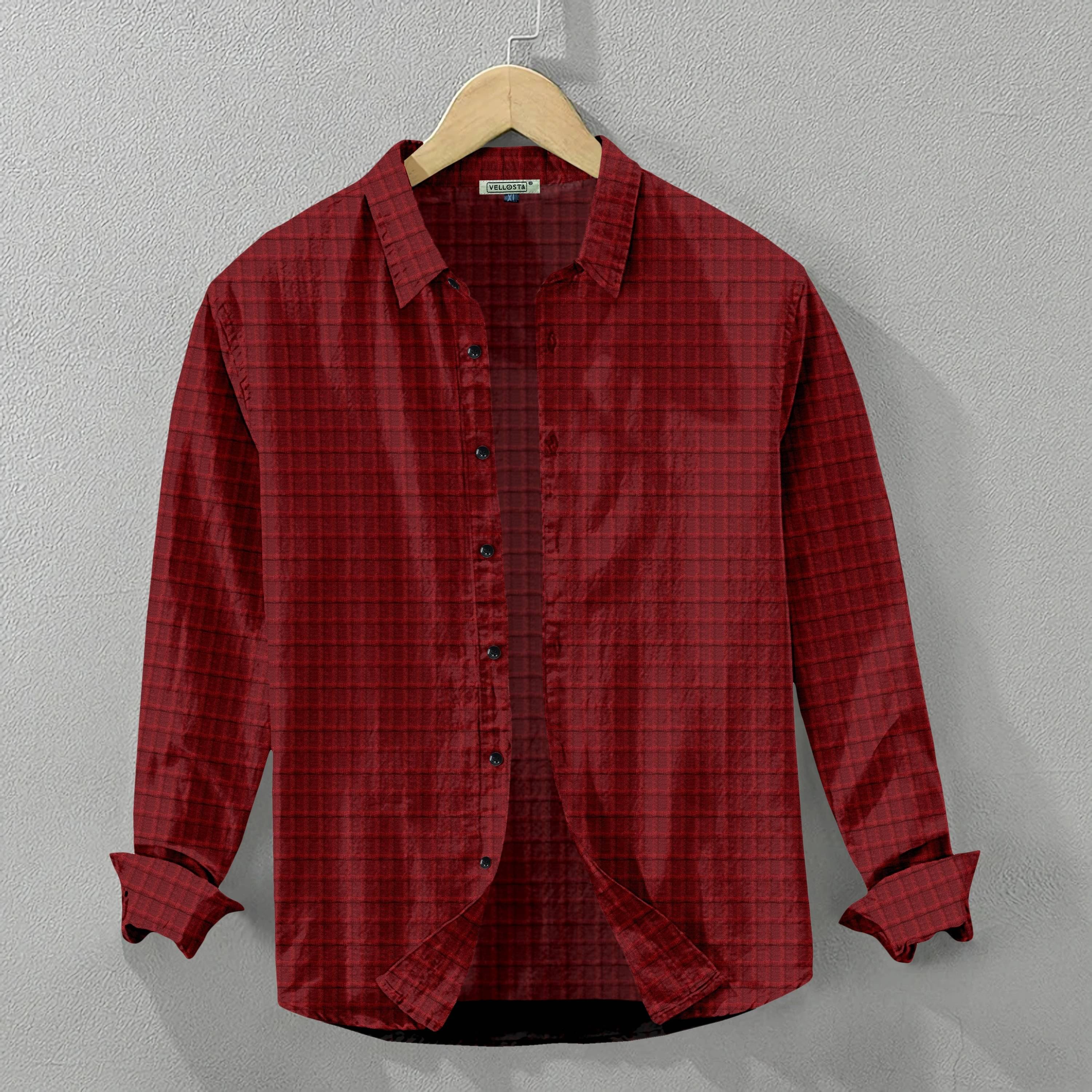     			UPQUEDS Poly Cotton Regular Fit Checks Full Sleeves Men's Casual Shirt - Maroon ( Pack of 1 )