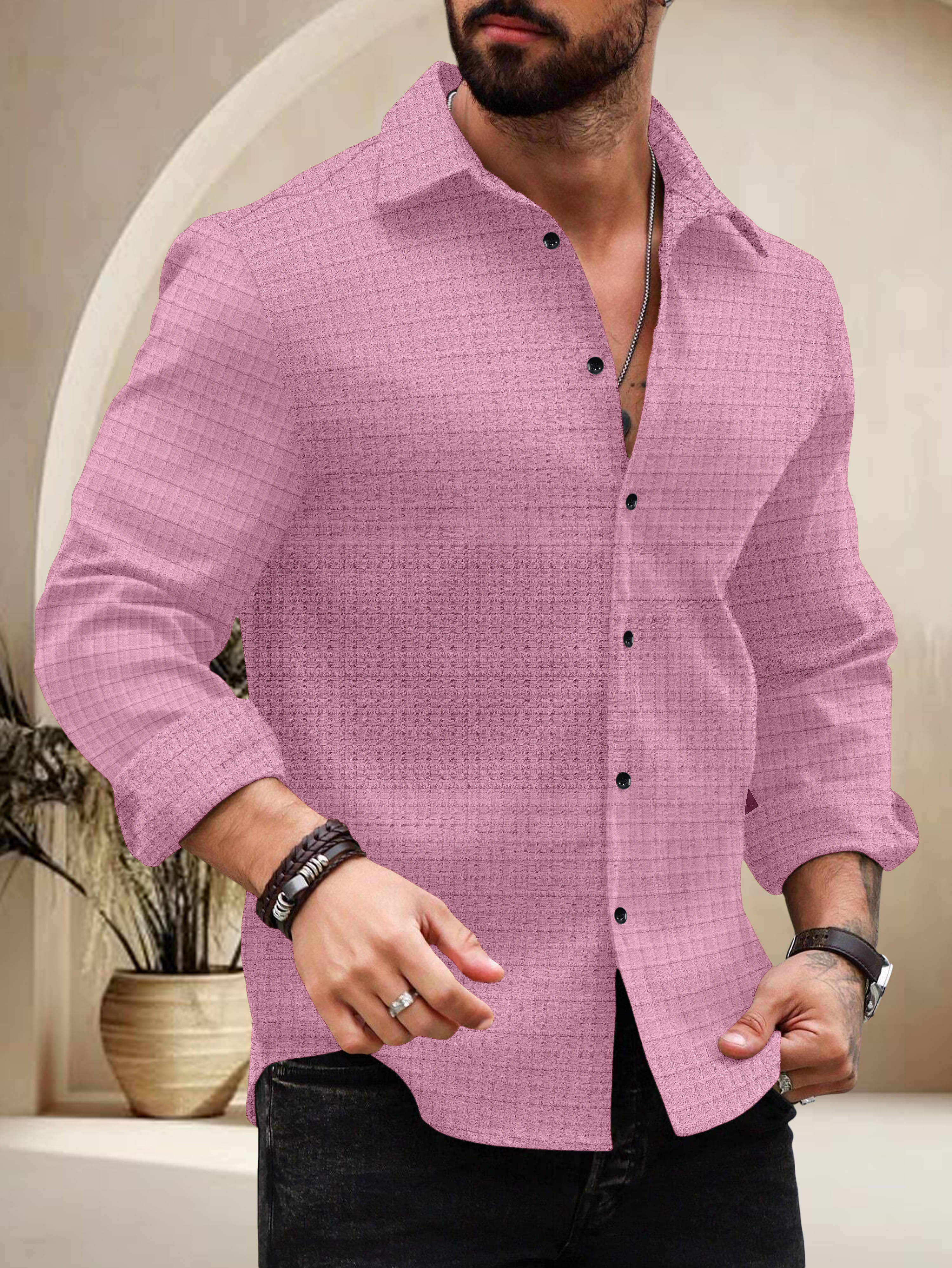     			UPQUEDS Poly Cotton Regular Fit Self Design Full Sleeves Men's Casual Shirt - Pink ( Pack of 1 )
