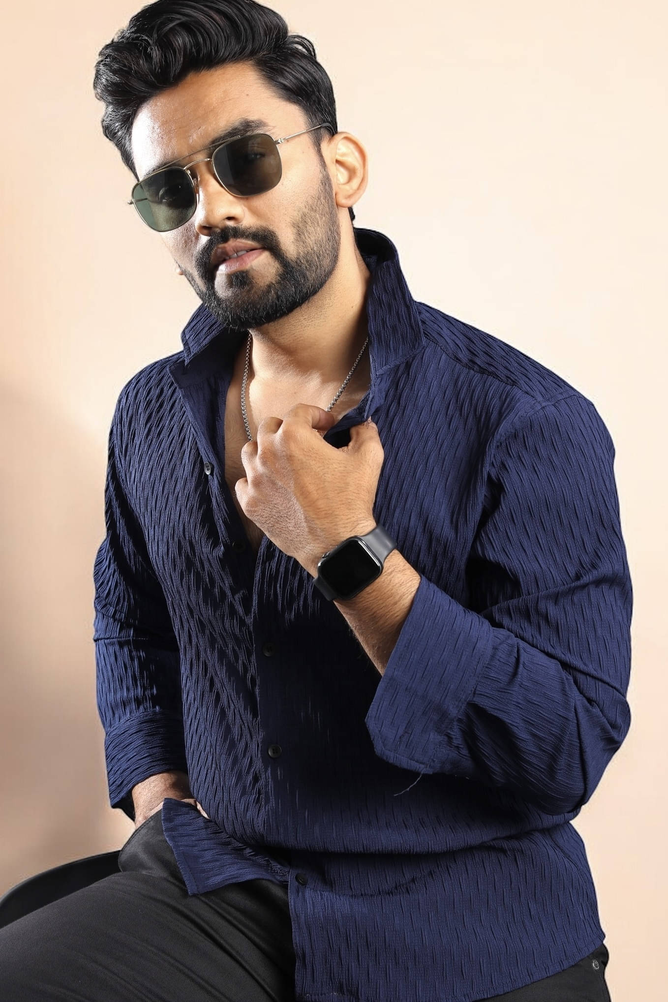 UPQUEDS Polyester Regular Fit Self Design Full Sleeves Men's Casual Shirt - Navy Blue ( Pack of 1 ) UPQUEDS Polyester Regular Fit Self Design Full Sleeves Men's Casual Shirt - Navy Blue ( Pack of 1 )