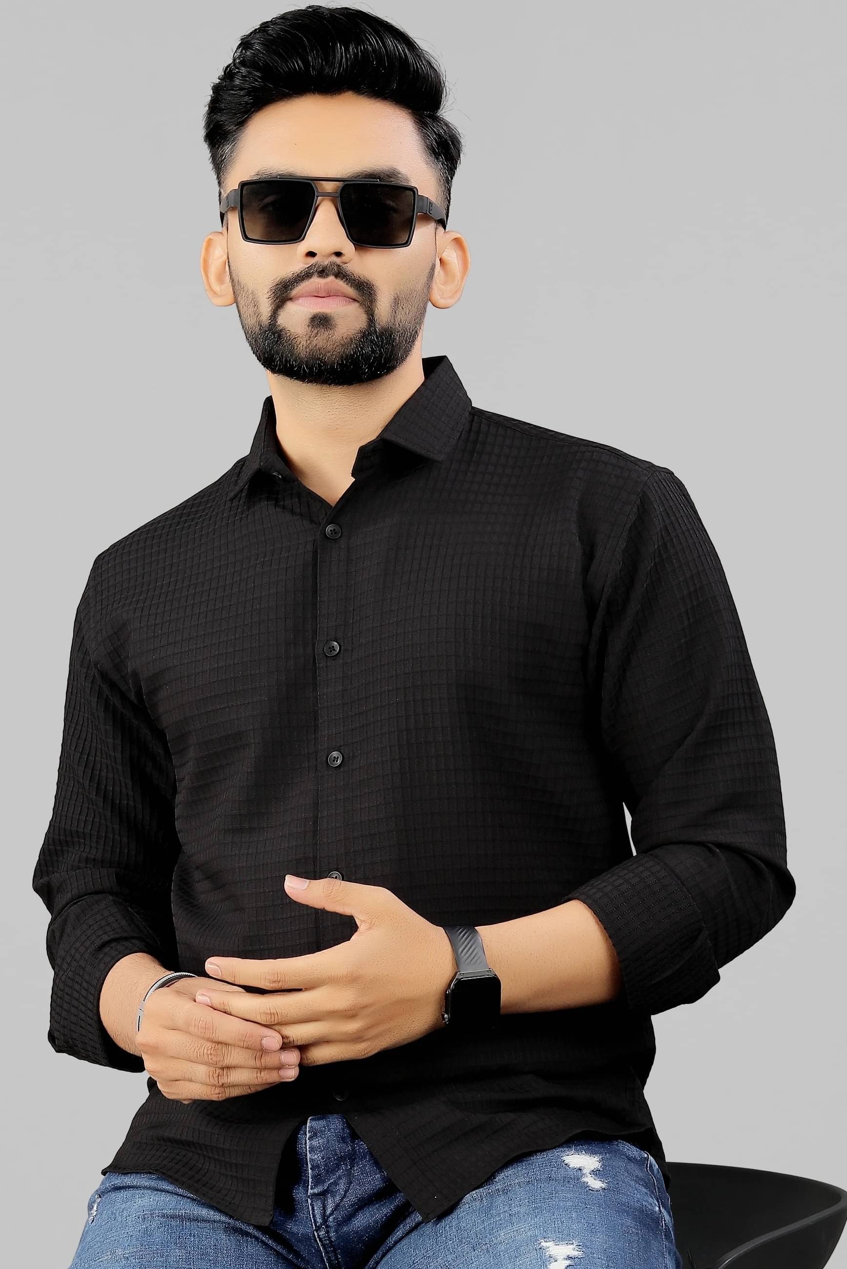 UPQUEDS Polyester Regular Fit Self Design Full Sleeves Men's Casual Shirt - Black ( Pack of 1 ) UPQUEDS Polyester Regular Fit Self Design Full Sleeves Men's Casual Shirt - Black ( Pack of 1 )