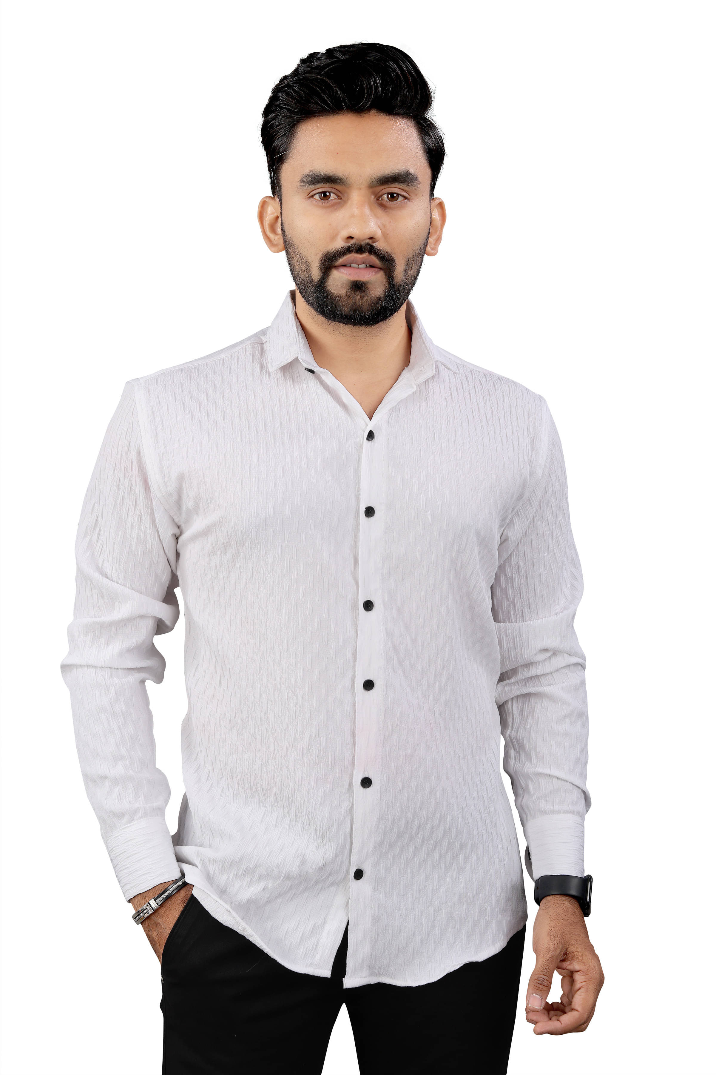     			UPQUEDS Polyester Regular Fit Self Design Full Sleeves Men's Casual Shirt - White ( Pack of 1 )