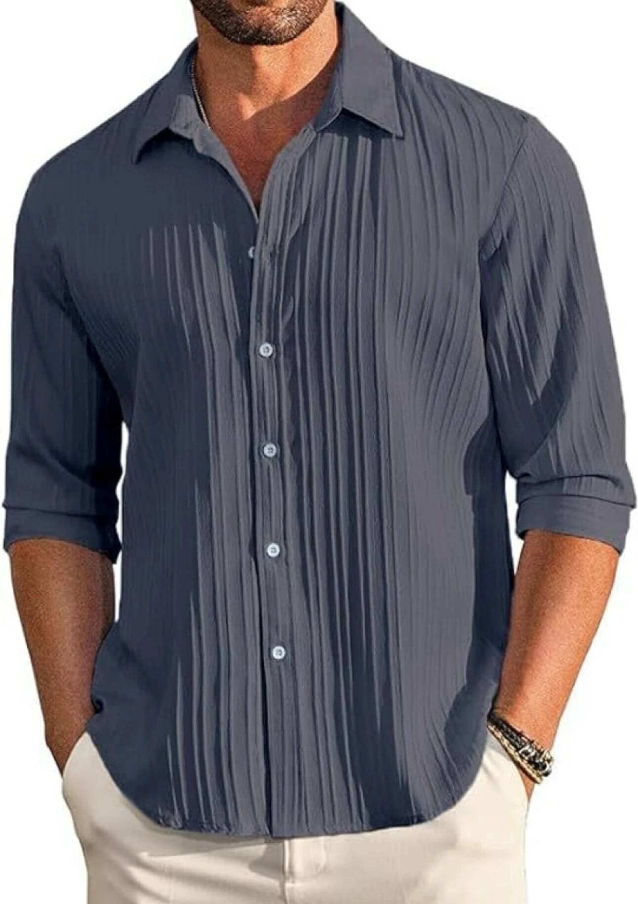     			UPQUEDS Polyester Regular Fit Self Design Full Sleeves Men's Casual Shirt - Grey ( Pack of 1 )