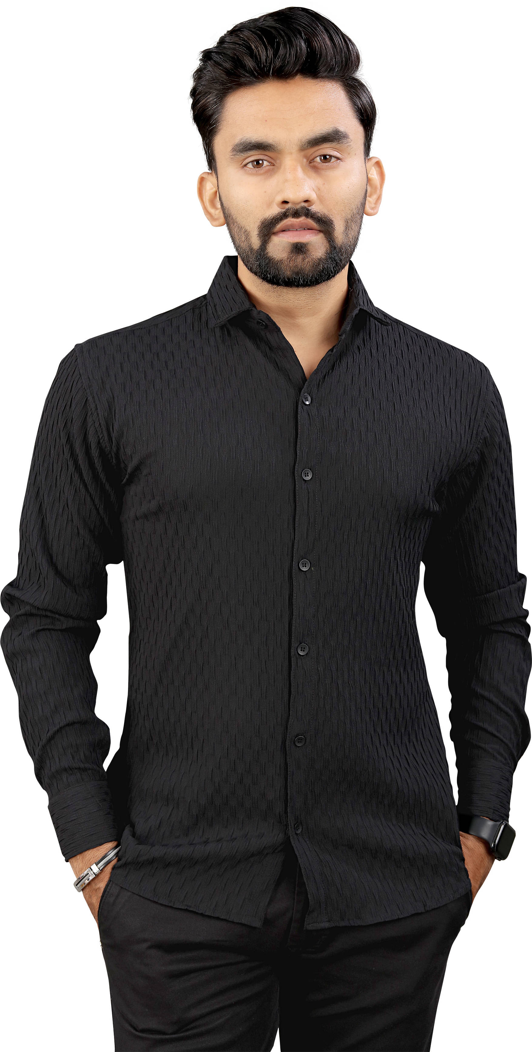     			UPQUEDS Polyester Regular Fit Self Design Full Sleeves Men's Casual Shirt - Black ( Pack of 1 )