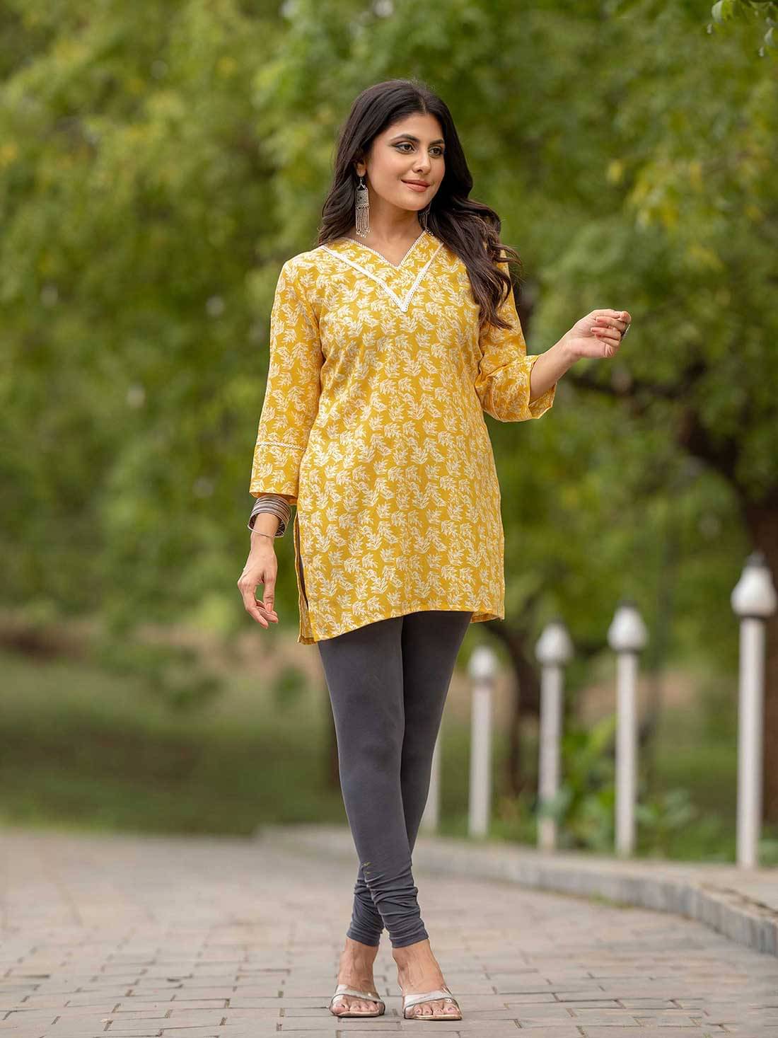 Vorhiza Women's Cotton Tunic ( Yellow ) Vorhiza Women's Cotton Tunic ( Yellow )