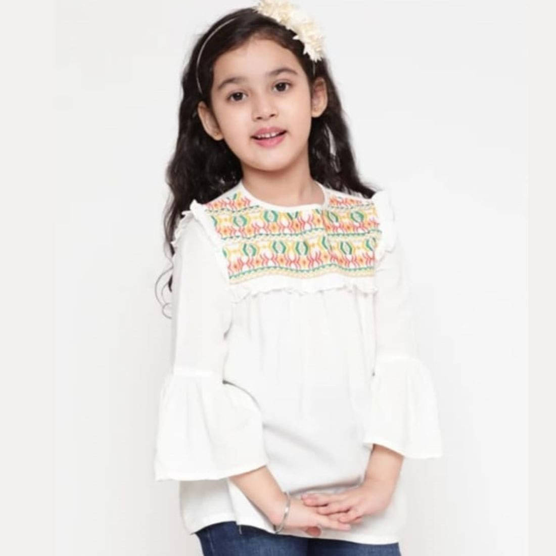     			Wahoo Pack of 1 Girls Rayon Top ( White )