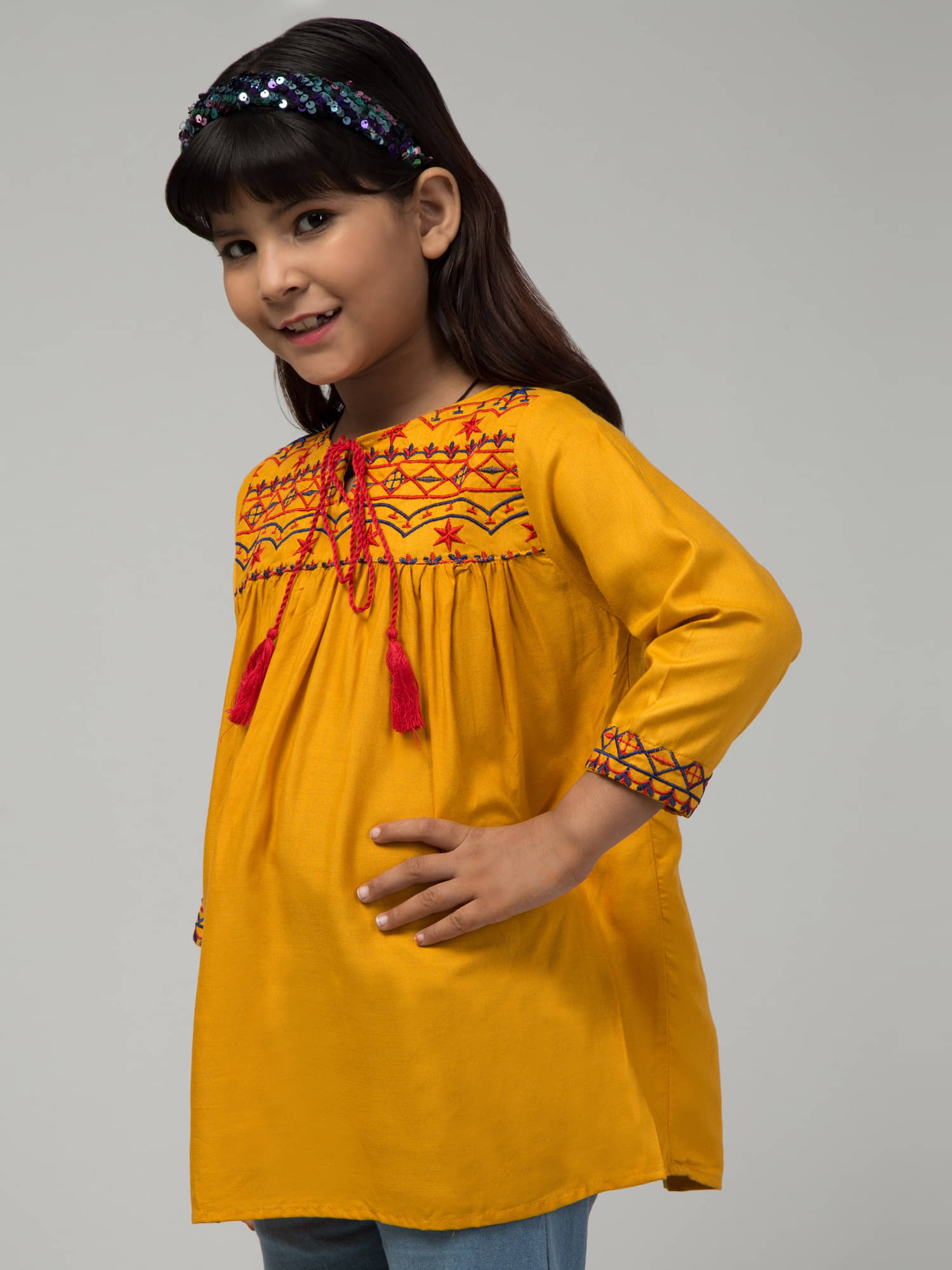     			Wahoo Pack of 1 Girls Rayon Top ( Yellow )