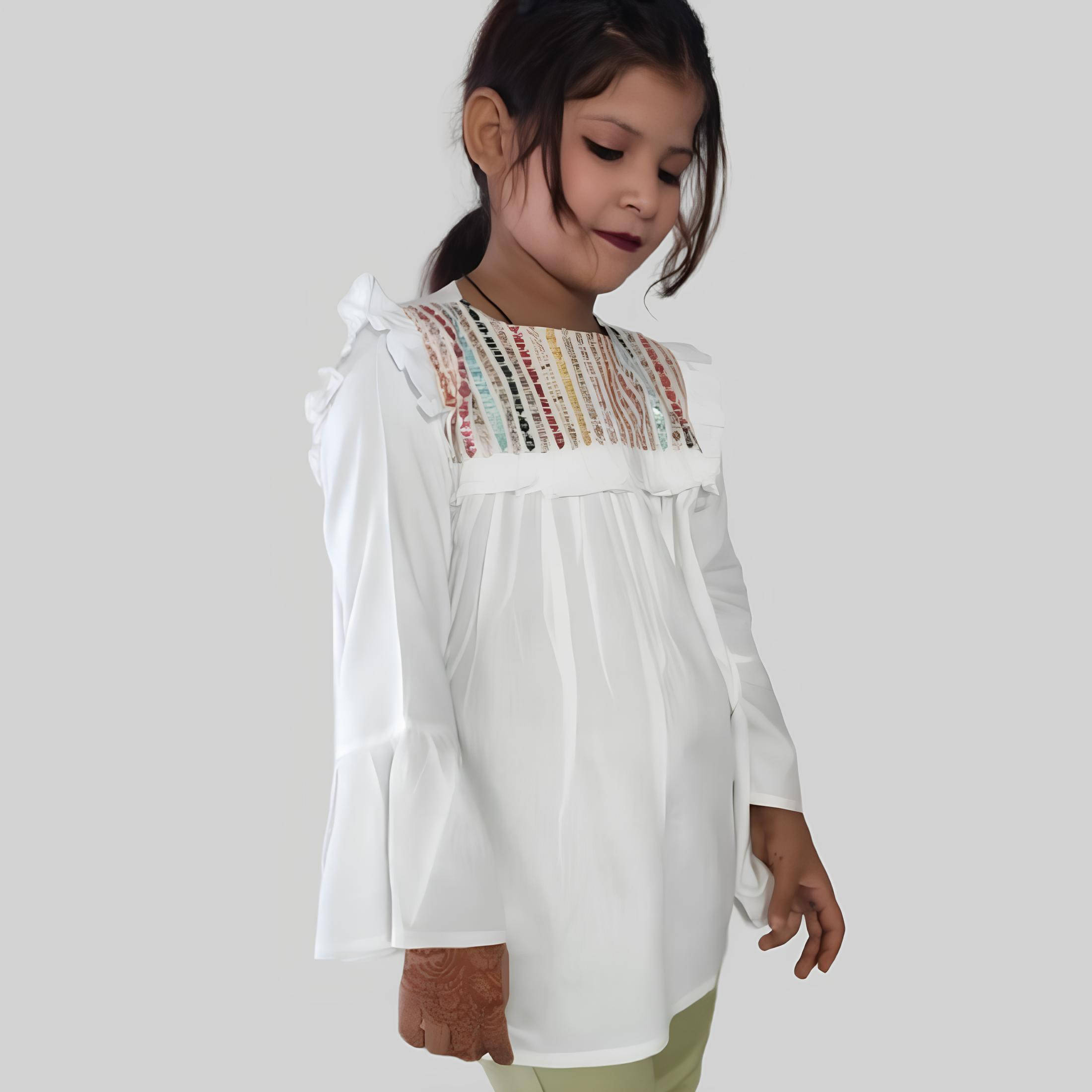     			Wahoo Pack of 1 Girls Rayon Top ( White )
