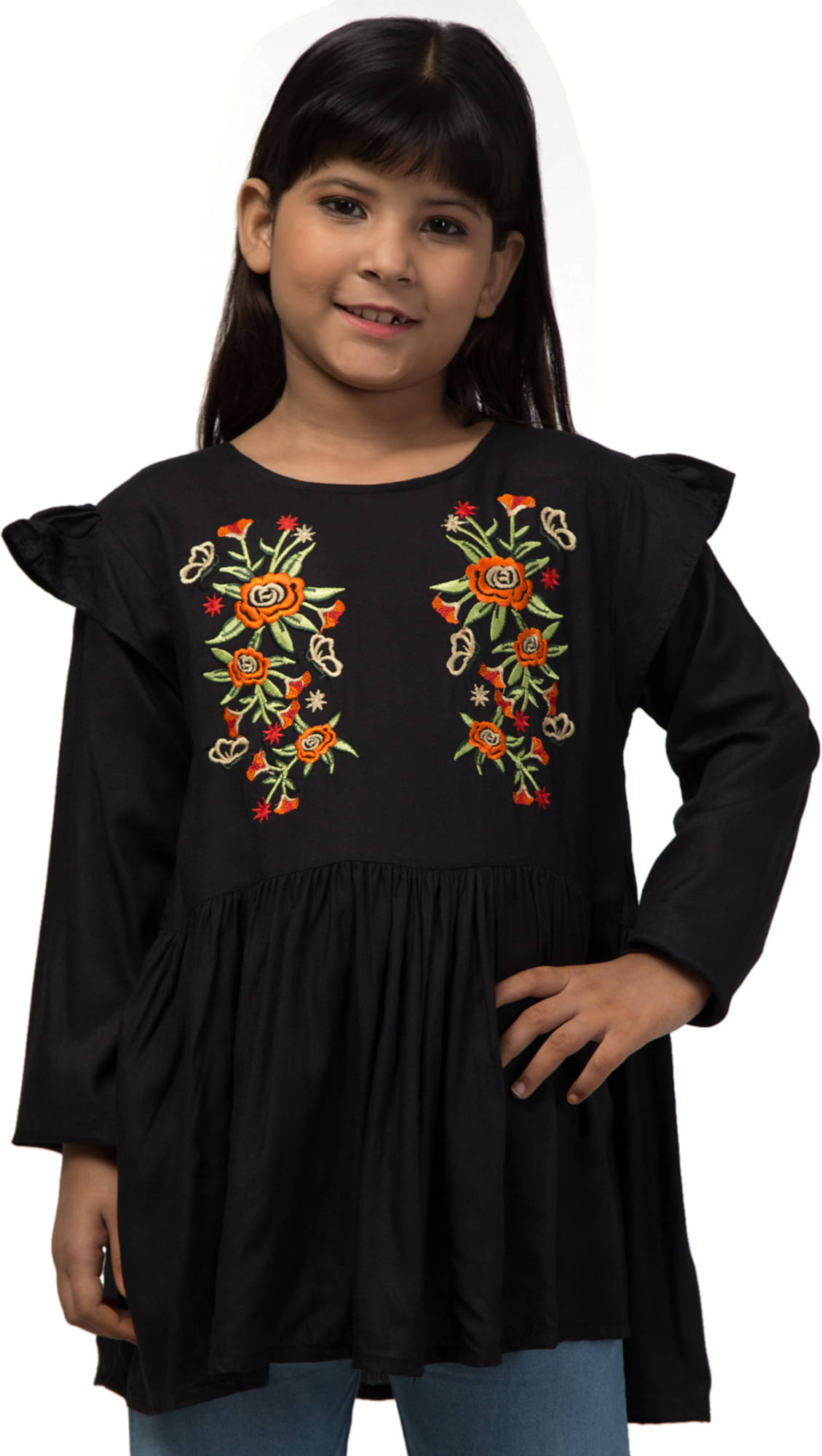     			Wahoo Pack of 1 Girls Rayon Top ( Black )