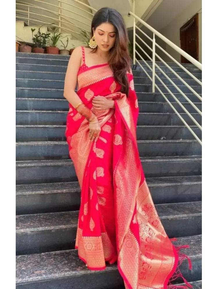     			YUGAVEERAA Art Silk Embellished Regular Saree With Unstitched Blouse Piece ( Pink )