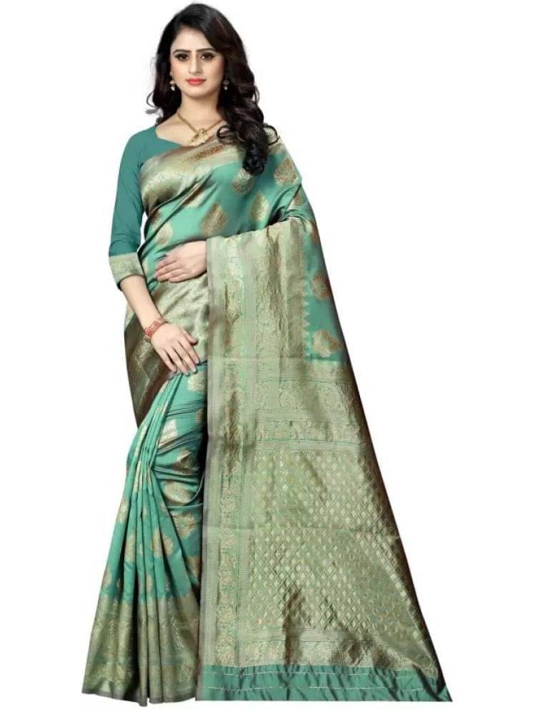 YUGAVEERAA Art Silk Embellished Regular Saree With Unstitched Blouse Piece ( Light Green ) YUGAVEERAA Art Silk Embellished Regular Saree With Unstitched Blouse Piece ( Light Green )