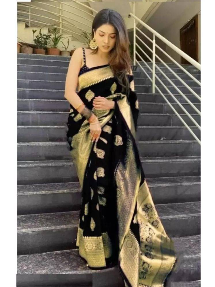 YUGAVEERAA Art Silk Embellished Regular Saree With Unstitched Blouse Piece ( Black ) YUGAVEERAA Art Silk Embellished Regular Saree With Unstitched Blouse Piece ( Black )