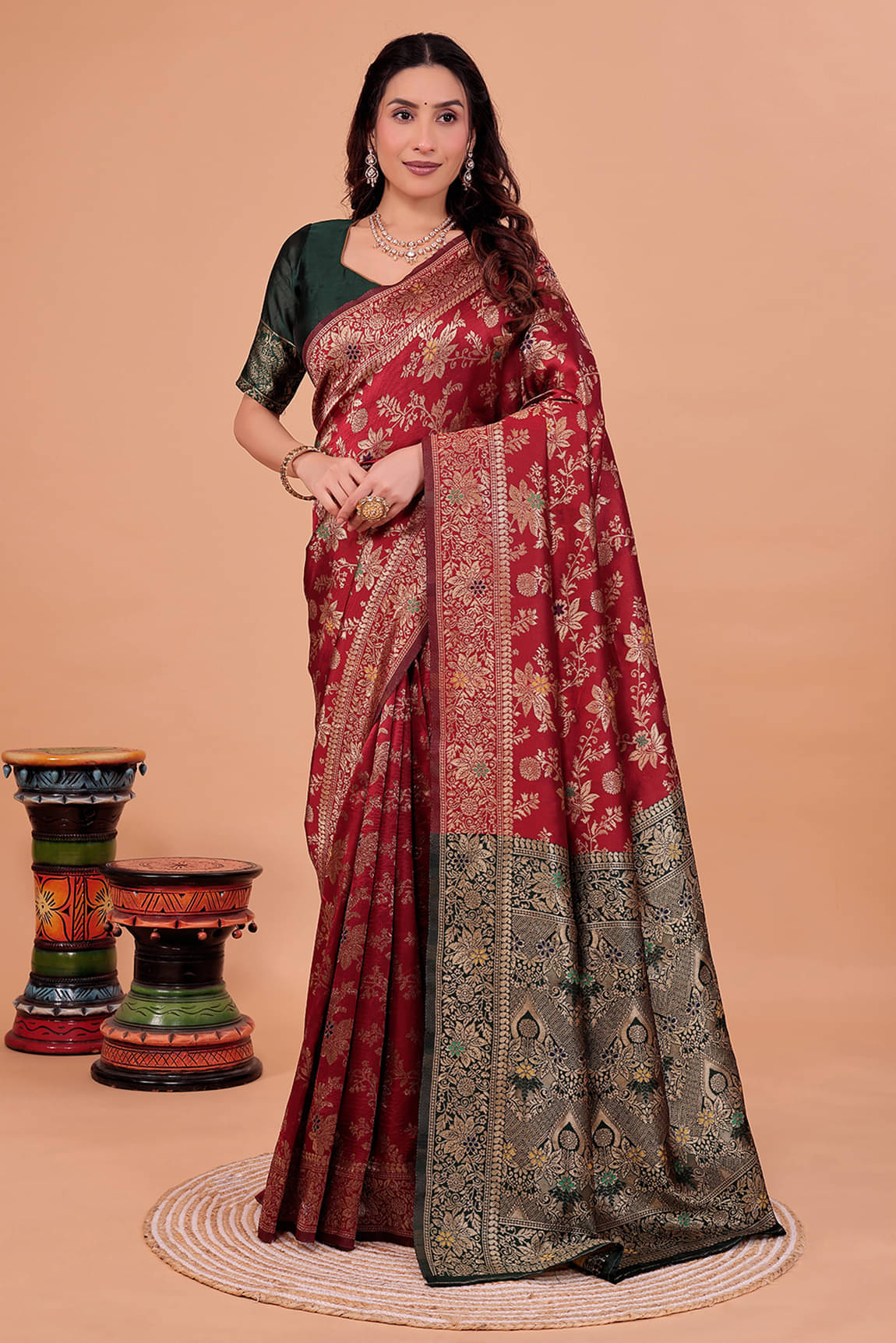 YUGAVEERAA Art Silk Solid Regular Saree With Unstitched Blouse Piece ( Maroon ) YUGAVEERAA Art Silk Solid Regular Saree With Unstitched Blouse Piece ( Maroon )