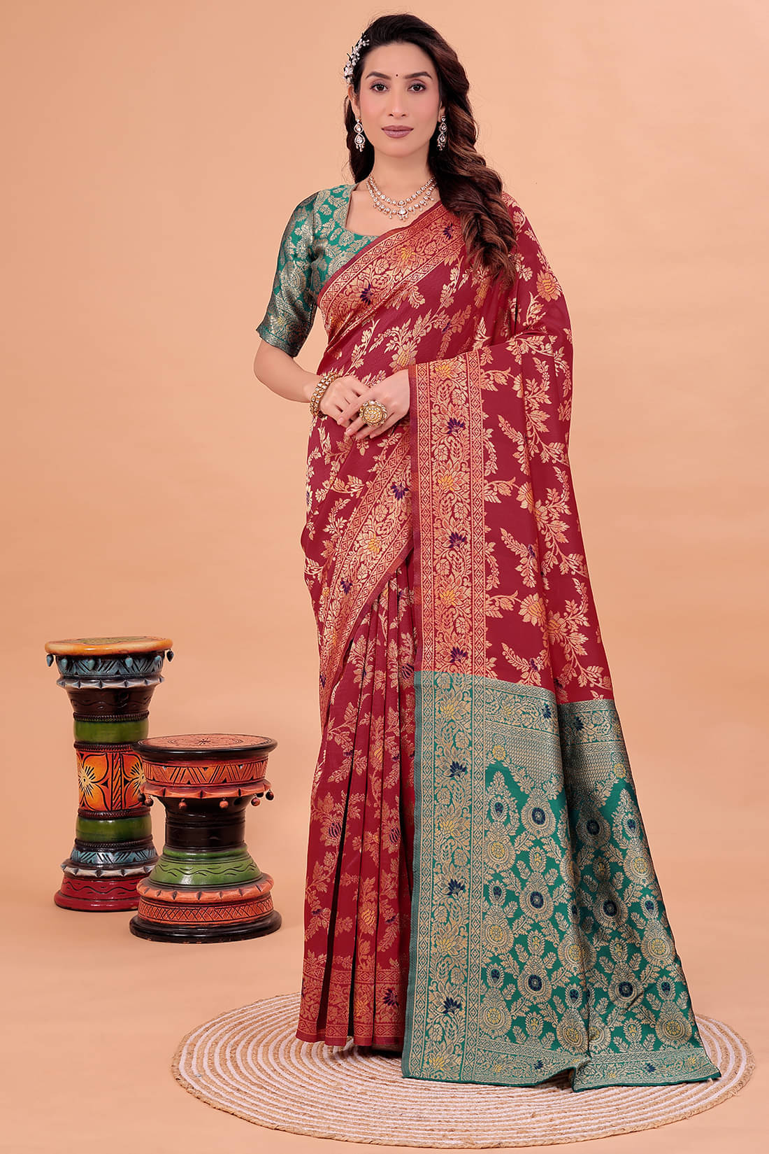 YUGAVEERAA Art Silk Solid Regular Saree With Unstitched Blouse Piece ( Red ) YUGAVEERAA Art Silk Solid Regular Saree With Unstitched Blouse Piece ( Red )