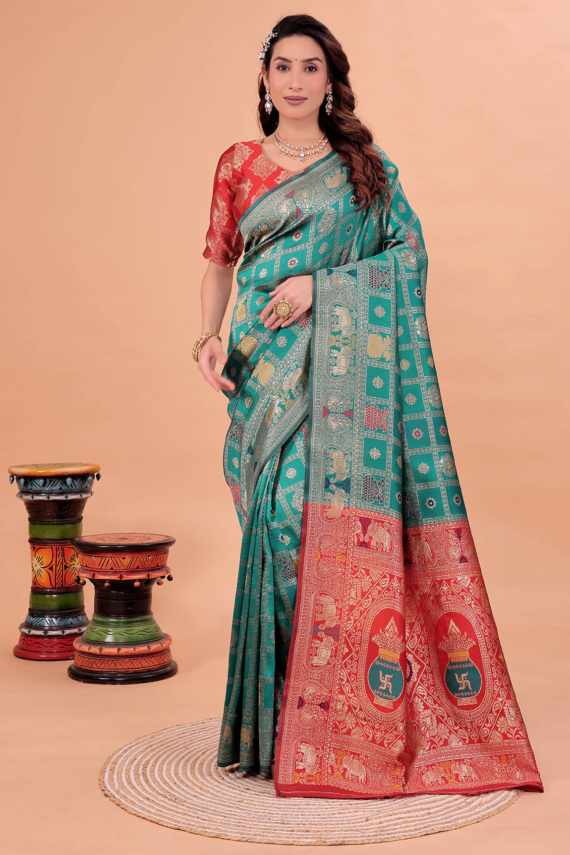YUGAVEERAA Art Silk Solid Regular Saree With Unstitched Blouse Piece ( Rama ) YUGAVEERAA Art Silk Solid Regular Saree With Unstitched Blouse Piece ( Rama )