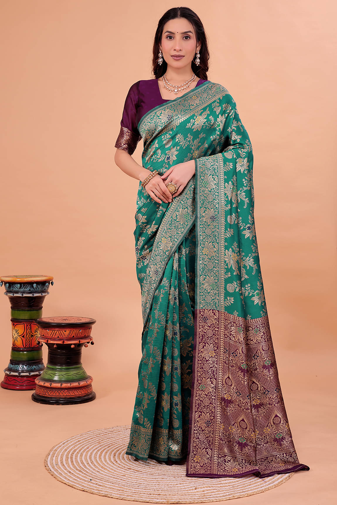 YUGAVEERAA Art Silk Solid Regular Saree With Unstitched Blouse Piece ( Rama ) YUGAVEERAA Art Silk Solid Regular Saree With Unstitched Blouse Piece ( Rama )