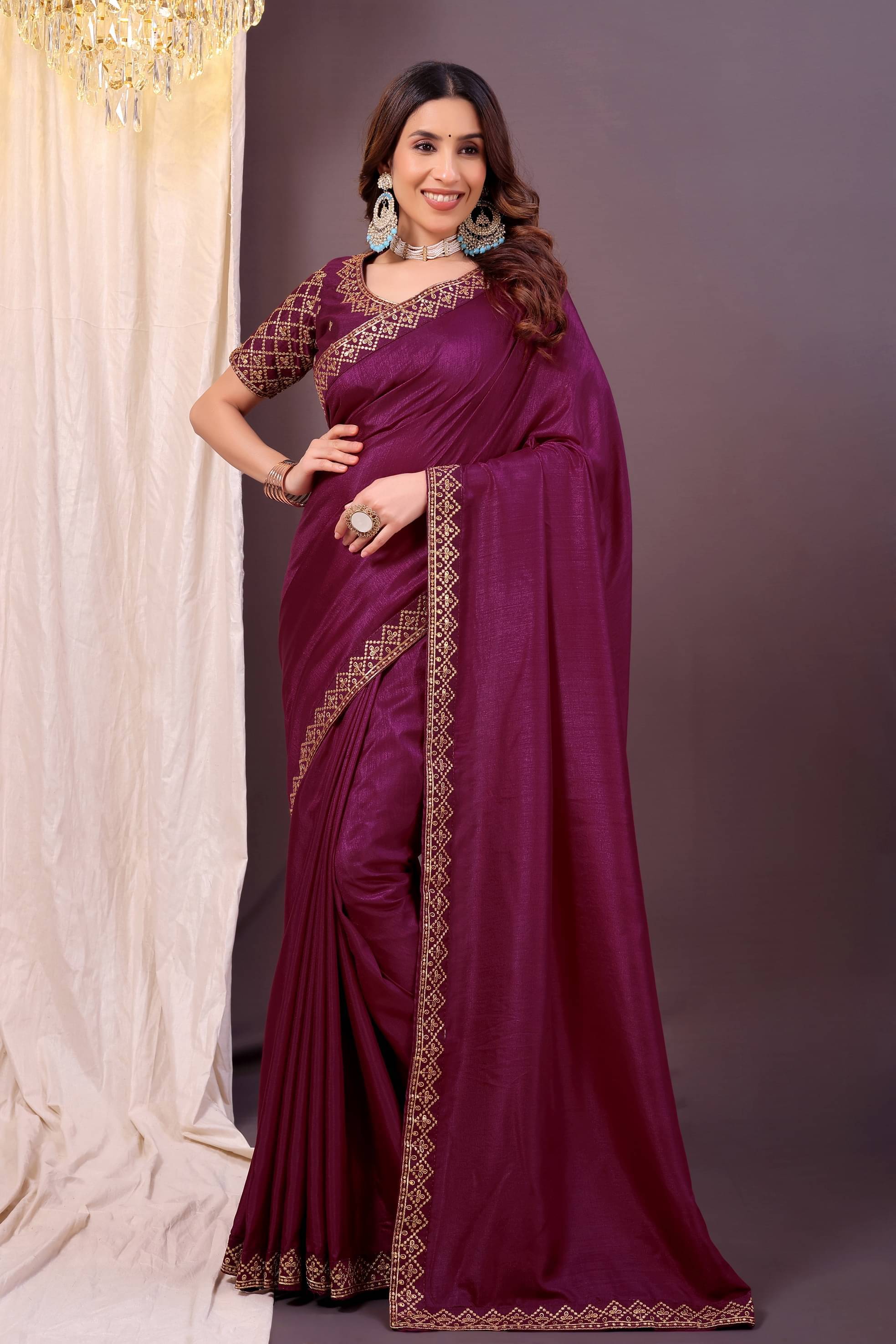 YUGAVEERAA Art Silk Solid Regular Saree With Unstitched Blouse Piece ( Wine ) YUGAVEERAA Art Silk Solid Regular Saree With Unstitched Blouse Piece ( Wine )