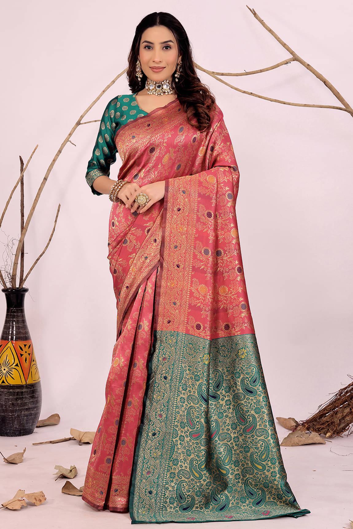 YUGAVEERAA Art Silk Solid Regular Saree With Unstitched Blouse Piece ( Peach ) YUGAVEERAA Art Silk Solid Regular Saree With Unstitched Blouse Piece ( Peach )