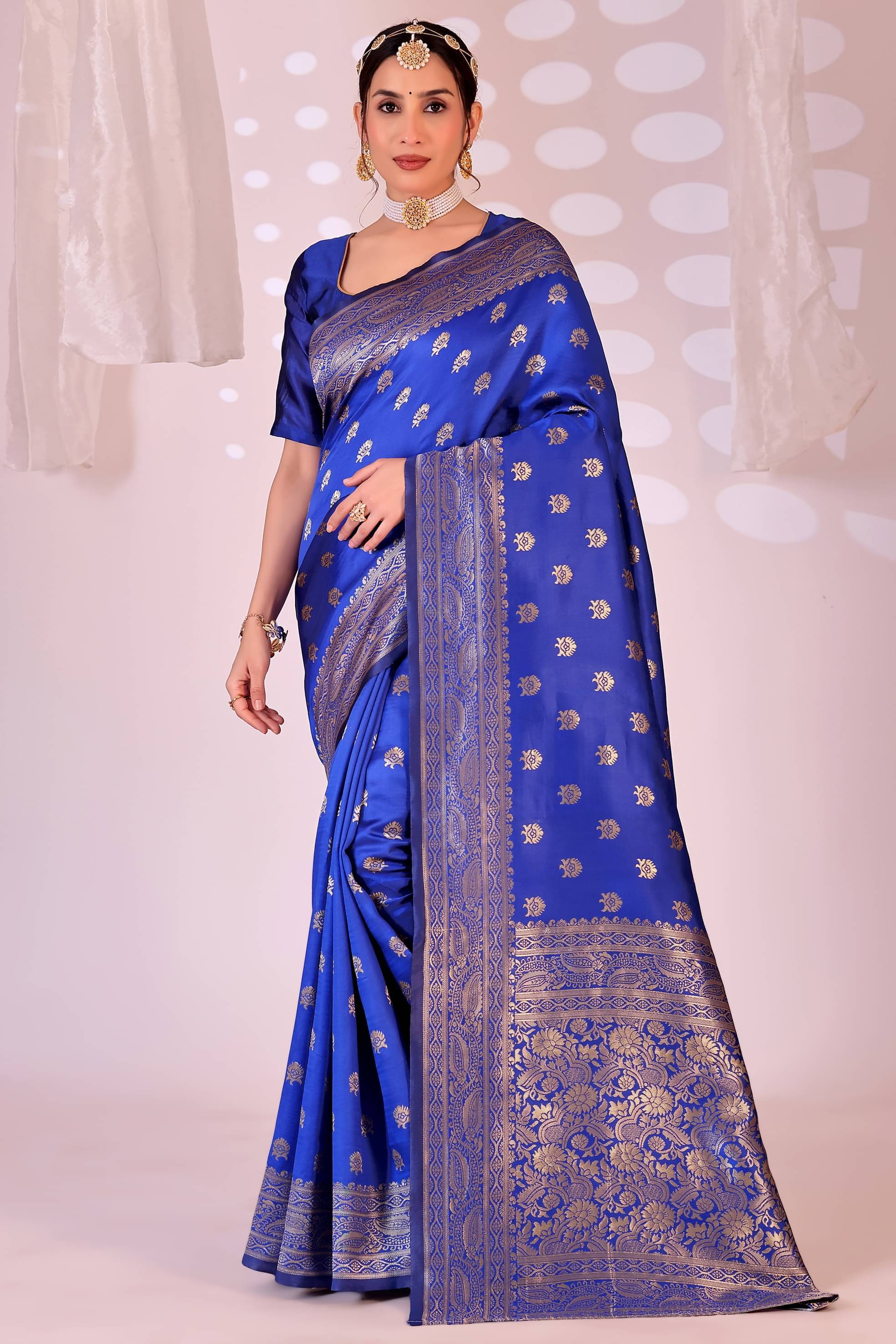 YUGAVEERAA Art Silk Woven Regular Saree With Unstitched Blouse Piece ( Blue ) YUGAVEERAA Art Silk Woven Regular Saree With Unstitched Blouse Piece ( Blue )