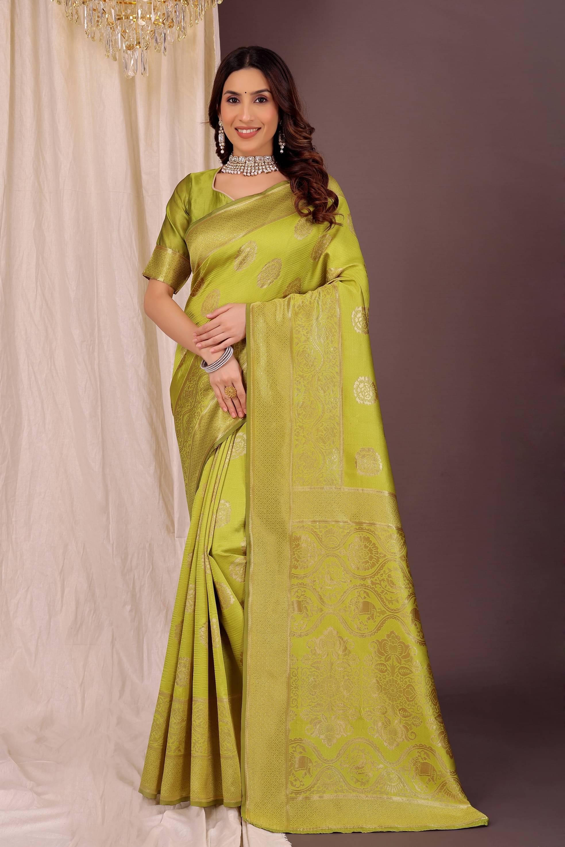 YUGAVEERAA Art Silk Woven Regular Saree With Unstitched Blouse Piece ( Yellow ) YUGAVEERAA Art Silk Woven Regular Saree With Unstitched Blouse Piece ( Yellow )