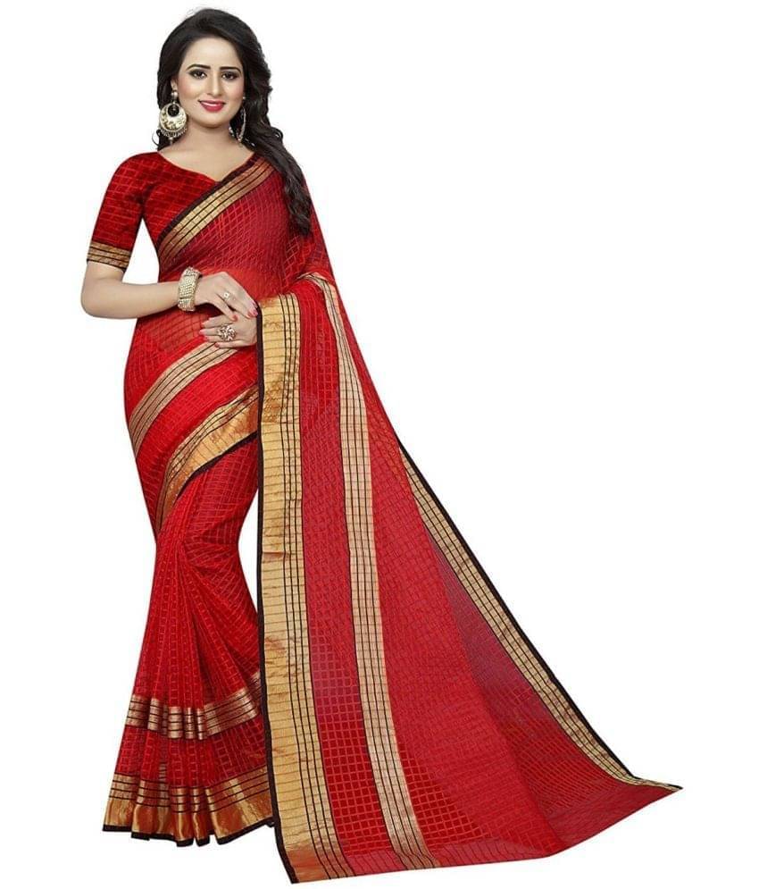     			YUGAVEERAA Cotton Silk Solid Regular Saree With Unstitched Blouse Piece ( Red )
