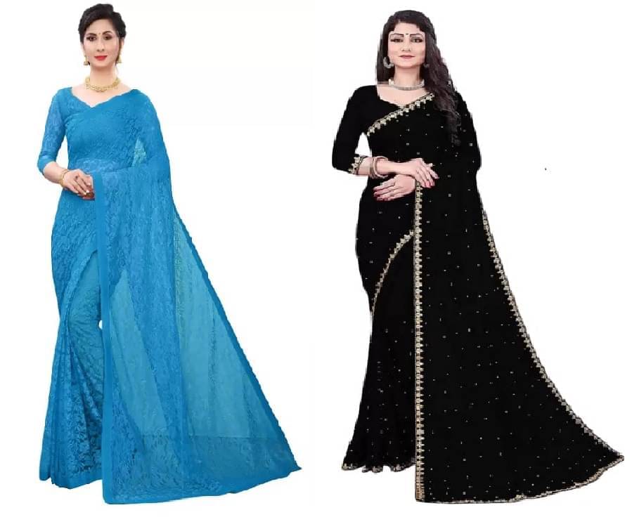 YUGAVEERAA Georgette Self Design Regular Saree With Unstitched Blouse Piece ( Navy Blue ) YUGAVEERAA Georgette Self Design Regular Saree With Unstitched Blouse Piece ( Navy Blue )