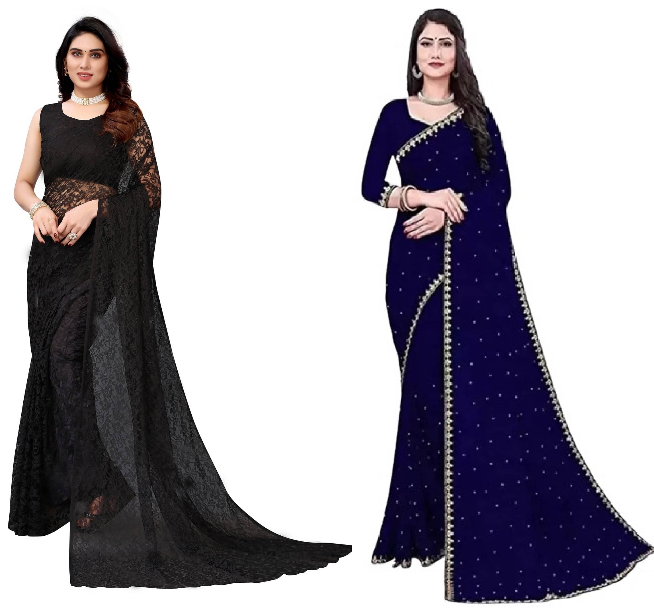 YUGAVEERAA Georgette Self Design Regular Saree With Unstitched Blouse Piece ( Blue ) YUGAVEERAA Georgette Self Design Regular Saree With Unstitched Blouse Piece ( Blue )
