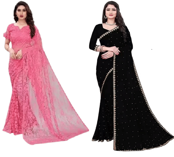 YUGAVEERAA Georgette Self Design Regular Saree With Unstitched Blouse Piece ( Multicolor ) YUGAVEERAA Georgette Self Design Regular Saree With Unstitched Blouse Piece ( Multicolor )