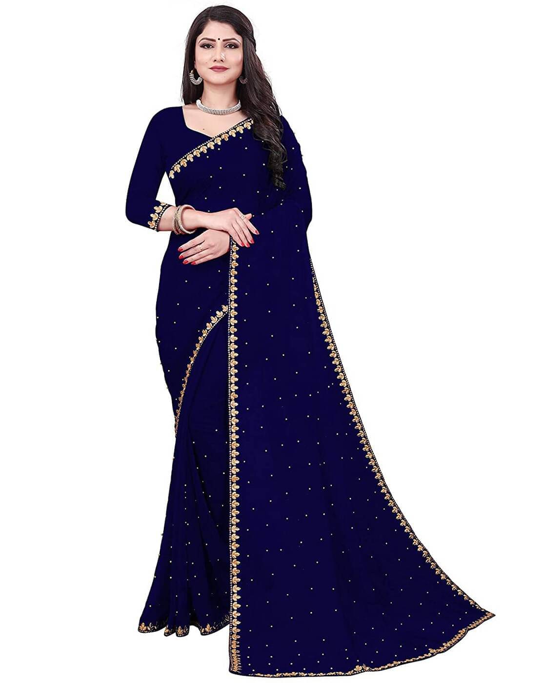 YUGAVEERAA Lycra Solid Regular Saree With Unstitched Blouse Piece ( Blue ) YUGAVEERAA Lycra Solid Regular Saree With Unstitched Blouse Piece ( Blue )