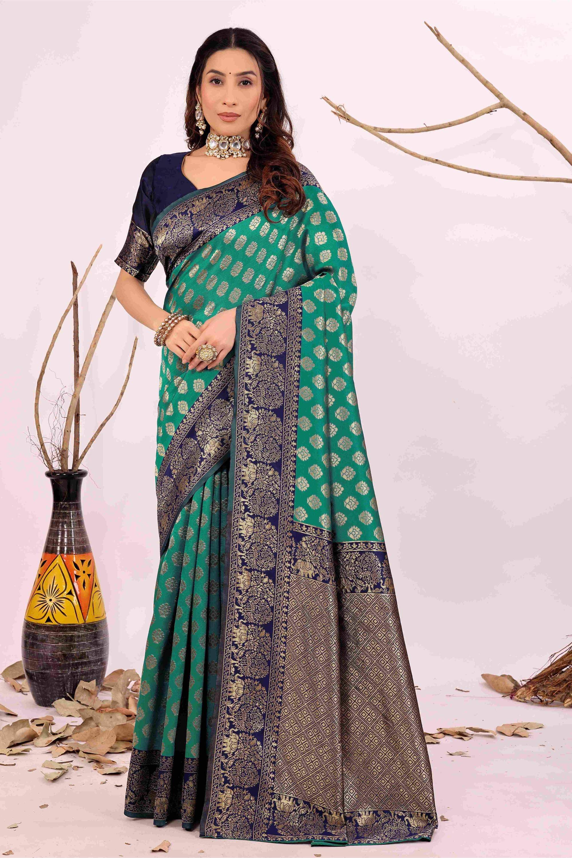     			YUGAVEERAA Silk Embellished Regular Saree With Unstitched Blouse Piece ( Rama )