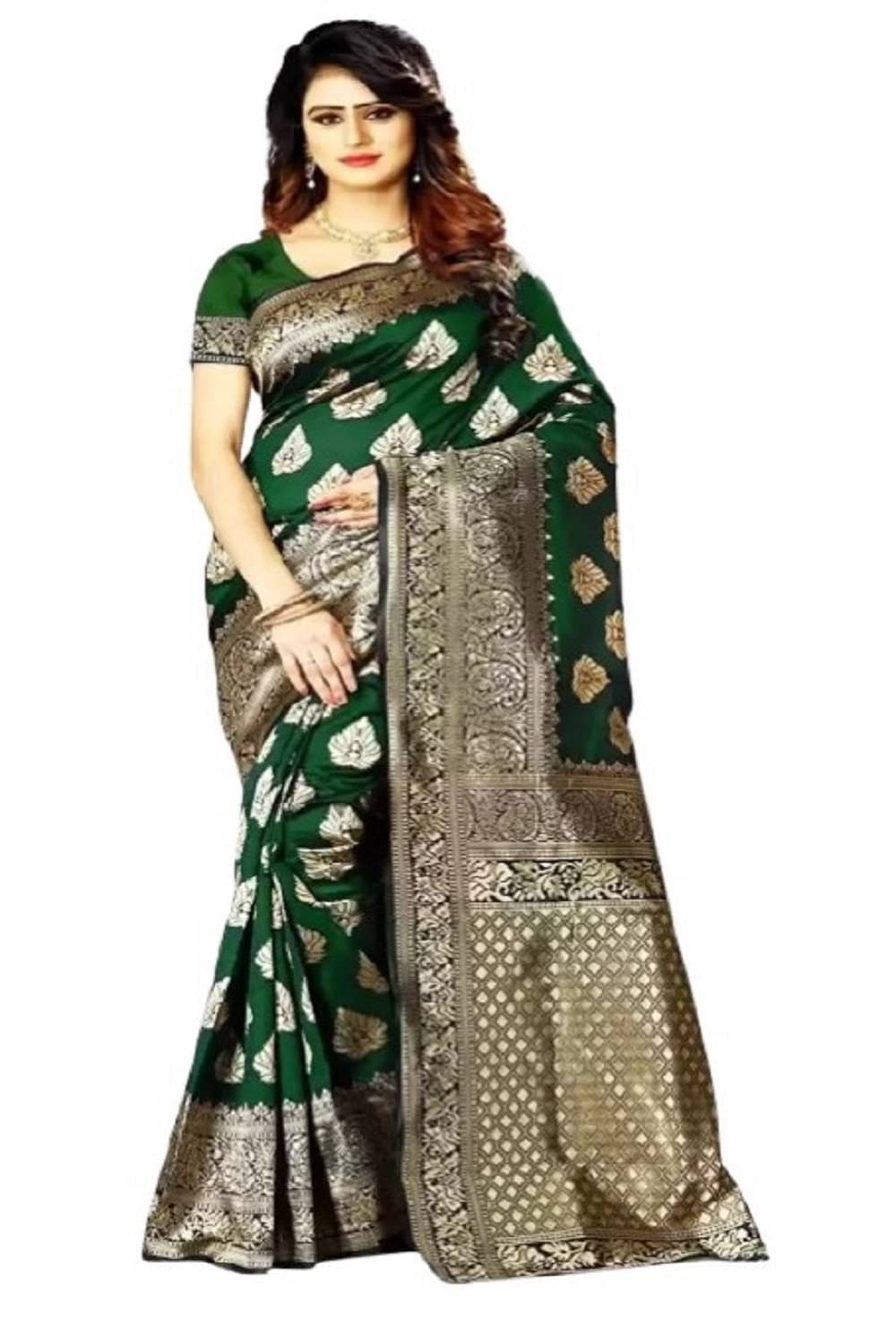 YUGAVEERAA Silk Solid Regular Saree With Unstitched Blouse Piece ( Green ) YUGAVEERAA Silk Solid Regular Saree With Unstitched Blouse Piece ( Green )